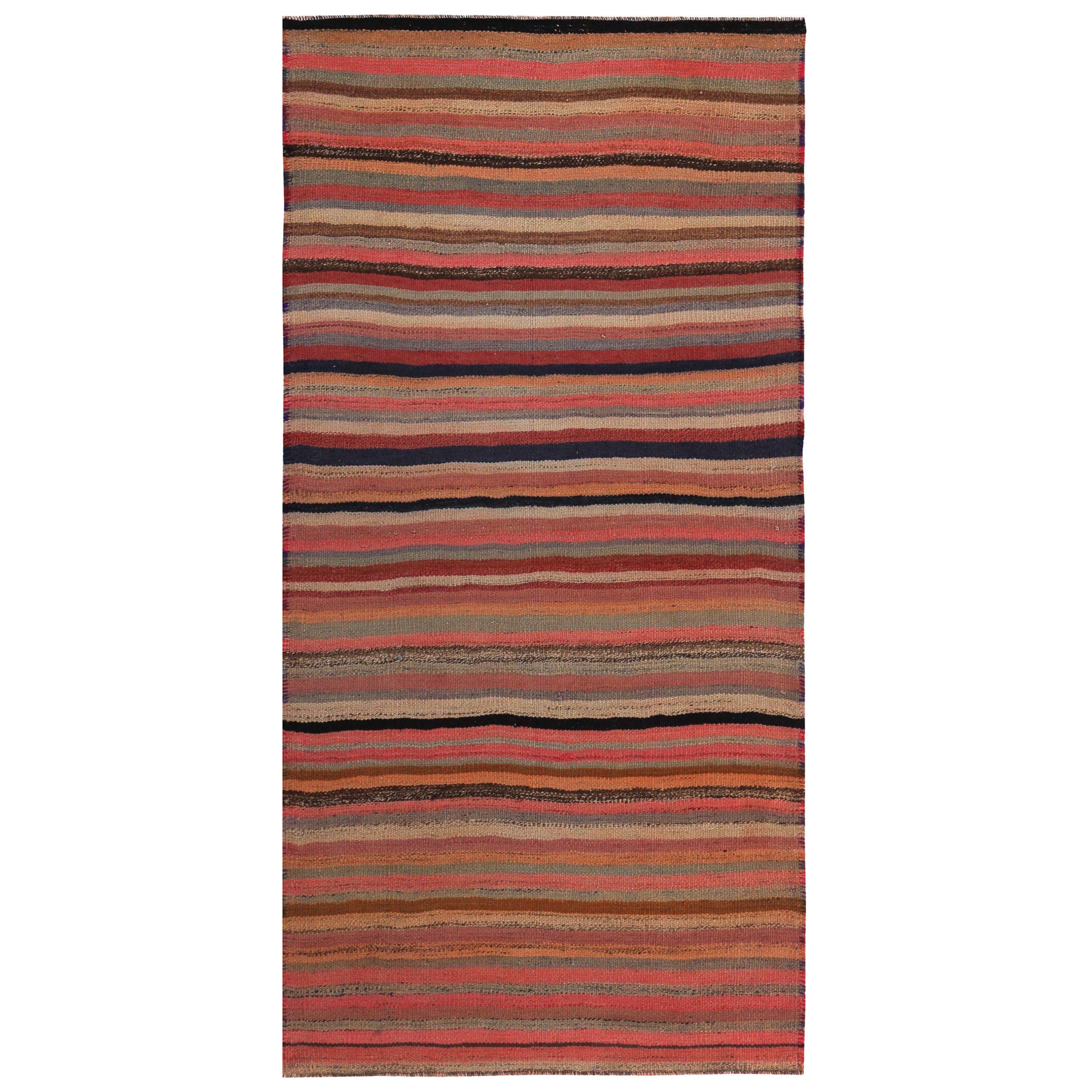 Petit tapis persan Kilim datant d'environ 1910 - Design en laine bleu ivoire rose - 89458