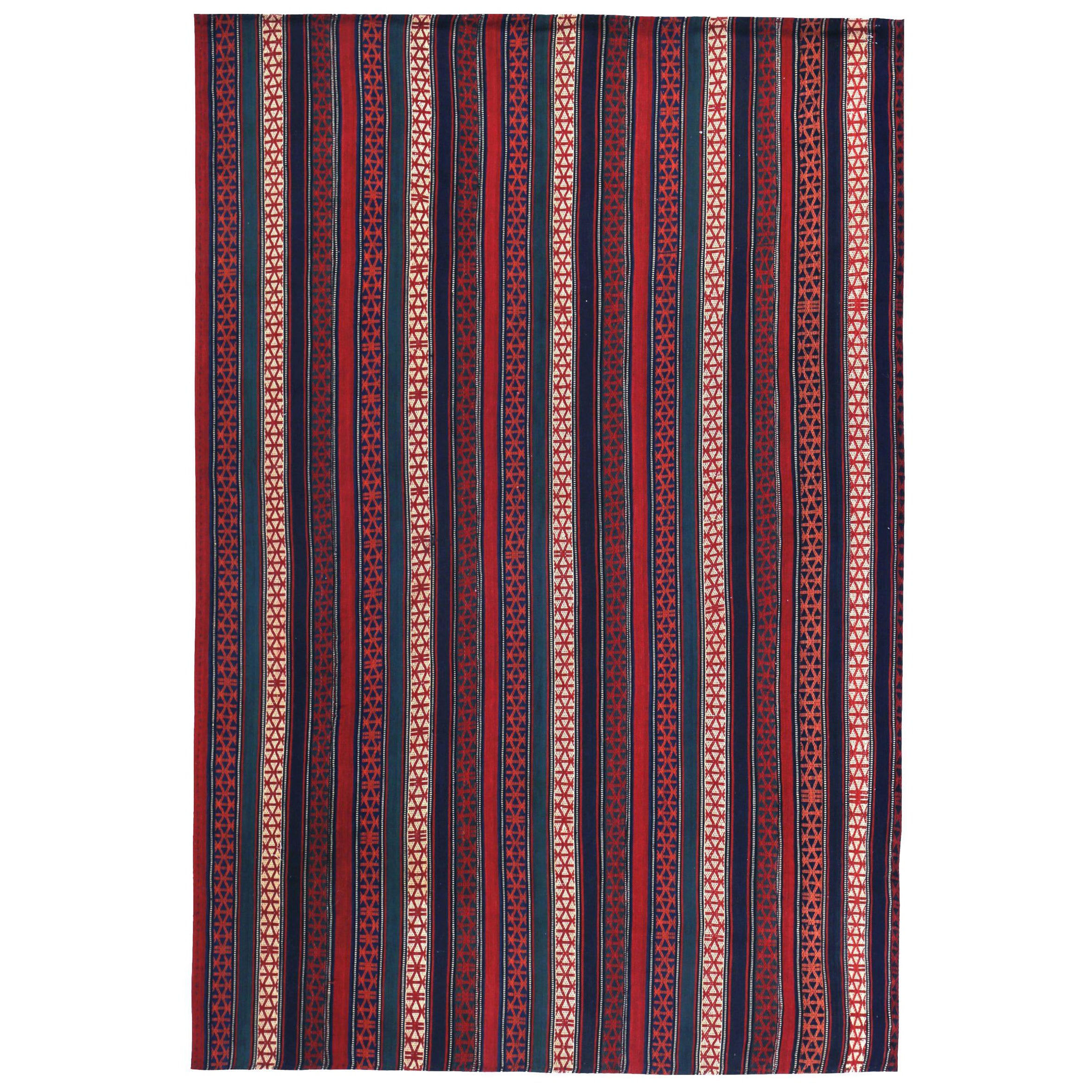 Petit tapis persan Kilim vers 1910 - Laine ivoire rouge motif rouge - 89464