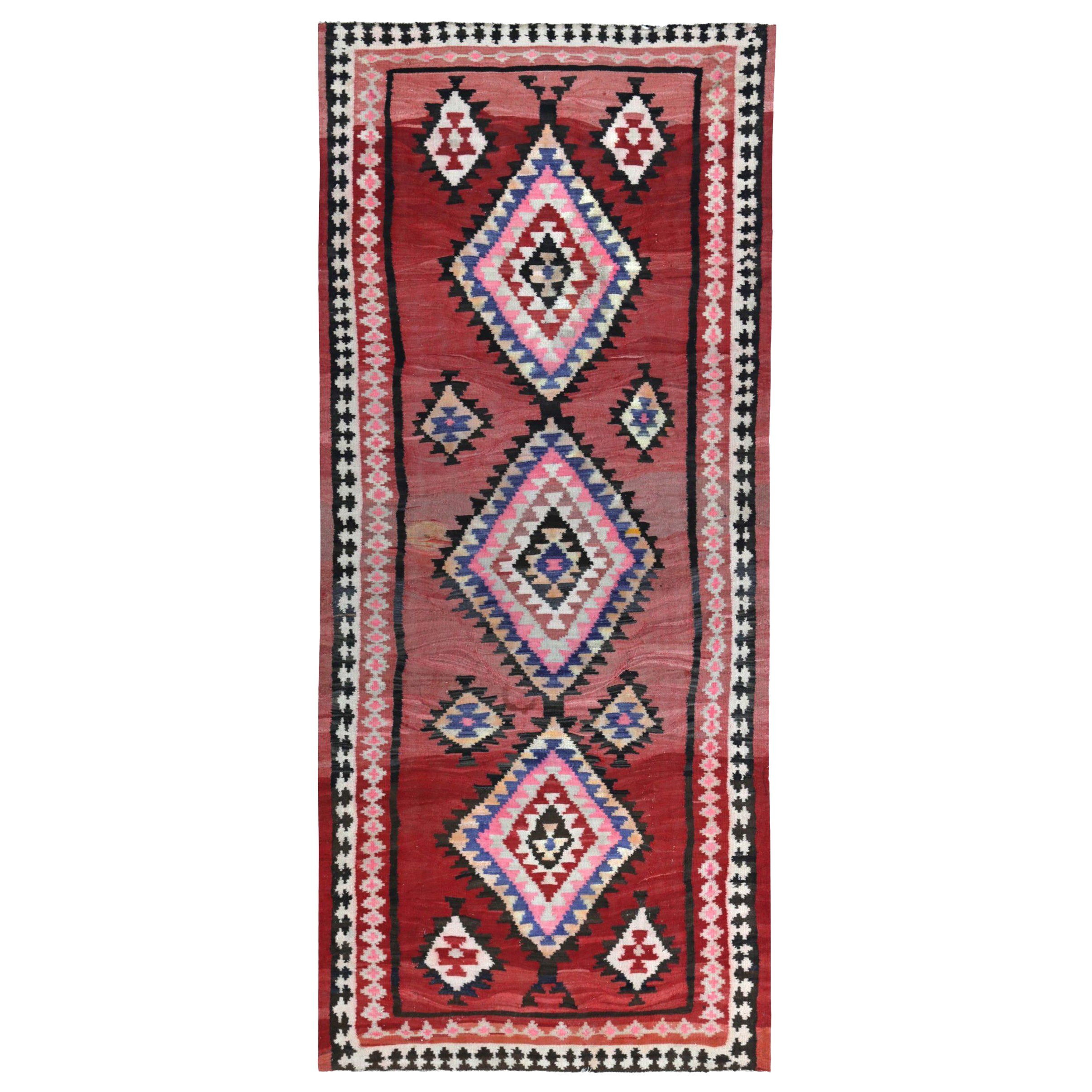 Persische Kelim-Teppiche Circa 1990 - Wolle Blau Elfenbein Rosa Design - 89487