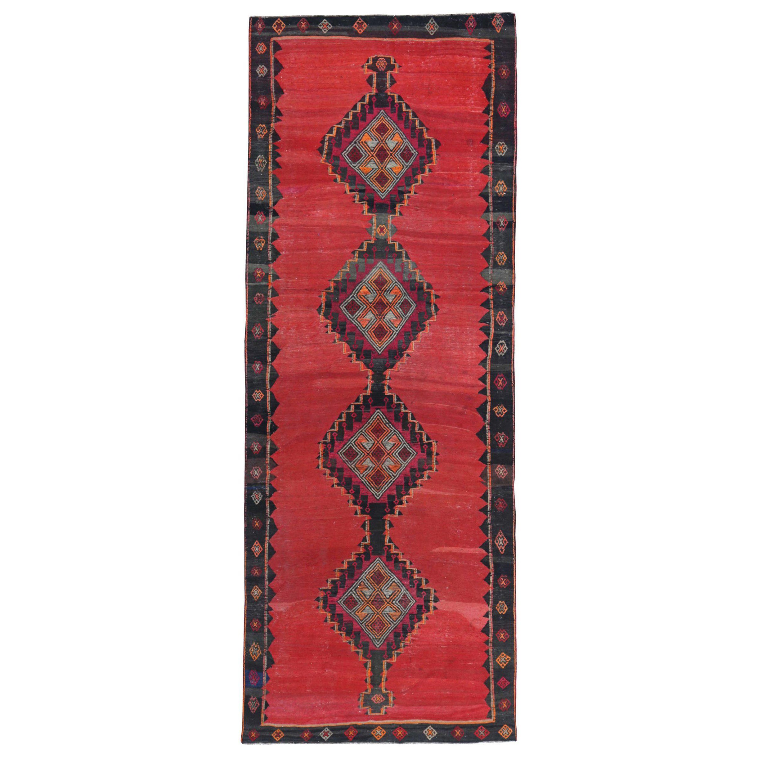 Tapis de course Kilim Persan Circa 1910 - Laine Brown Pink Red Design - 89489