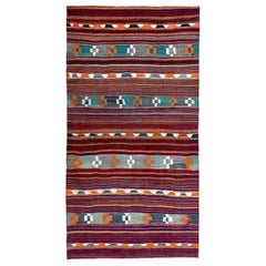 Alfombra Persa Kilim Pequeña Circa 1910 - Lana Azul Naranja Rojo Design - 89490