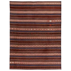 Persischer Kelim-Teppich Circa 1910 - Wolle Blau Elfenbein Rot Design - 89498