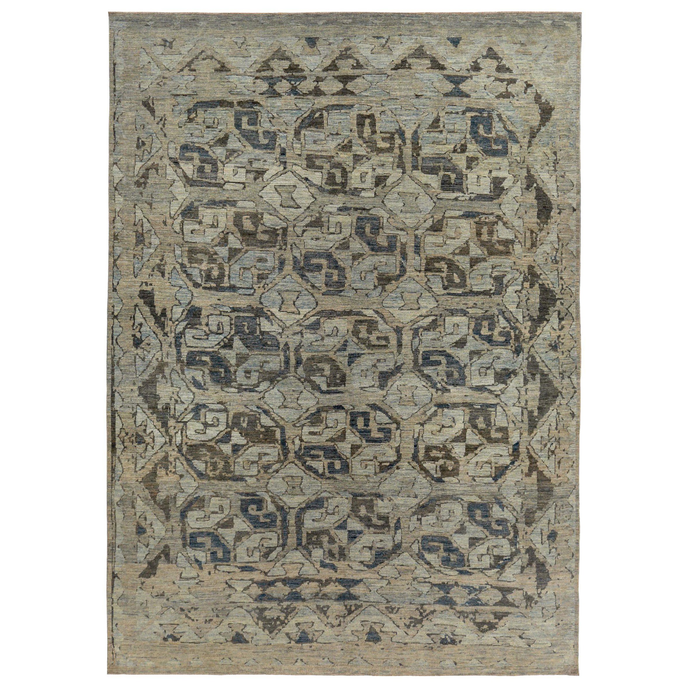 Persian Sultanabad Area Rugs Circa 1990 - Wool Blue Brown Ivory Design - 89513