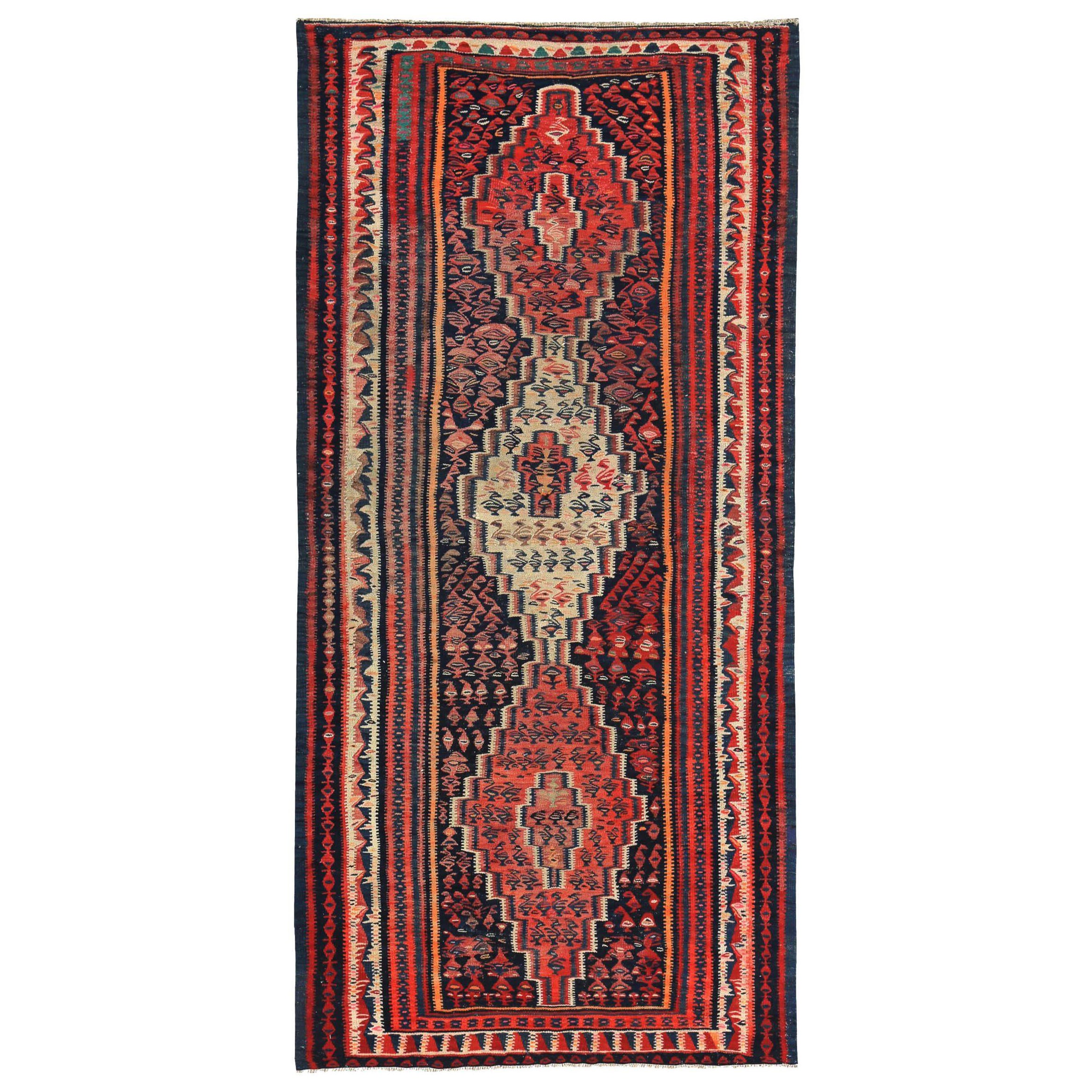 Persischer Kilim Kleiner Teppich CIRCA 1910 - Wolle Braun Elfenbein Rot Design - 89499