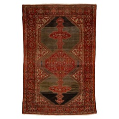 Antique Malayer Persian Sactter Wool Rug In Brown with Tribal Design