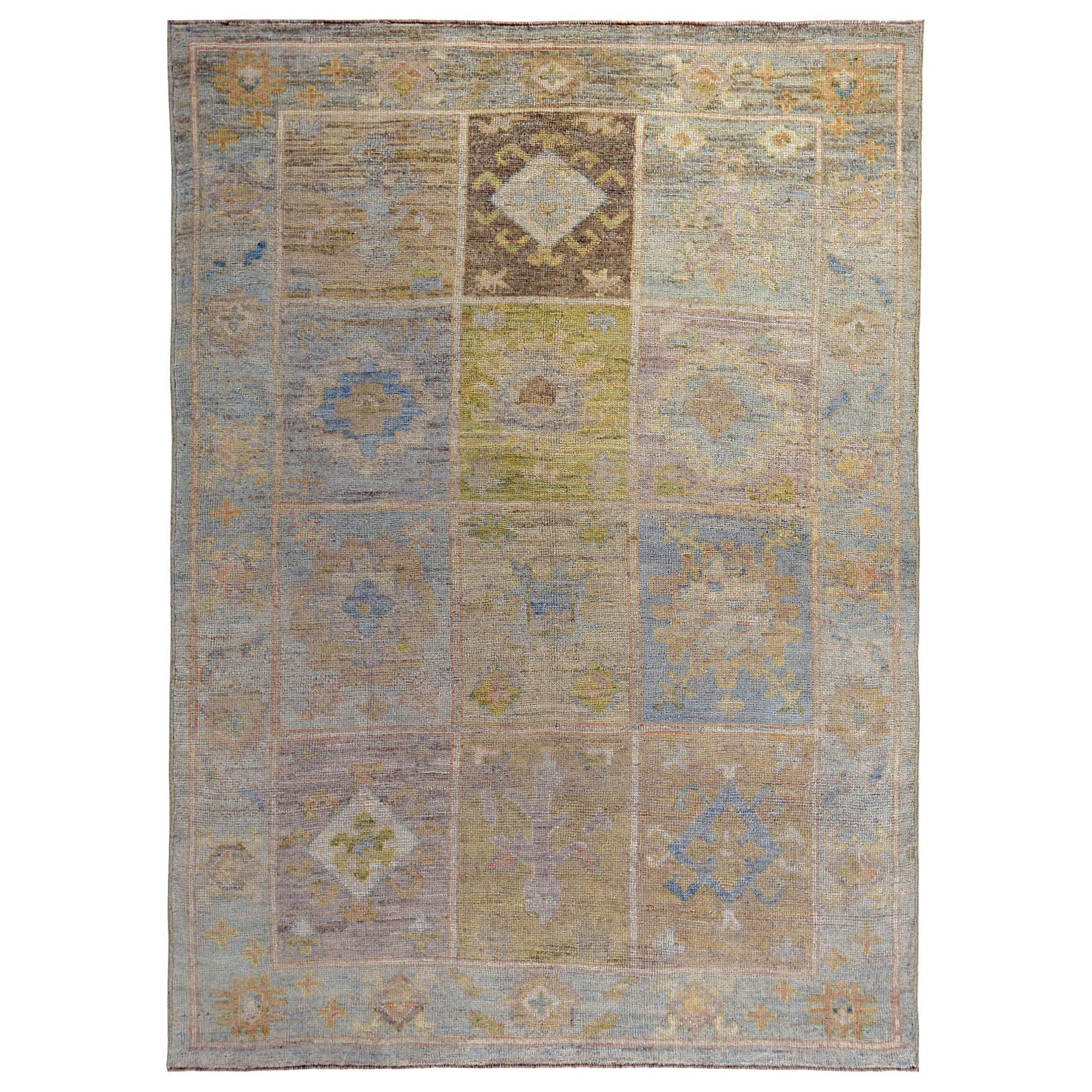 Persian Rose Collection Area Rugs Circa 1990 - Wool Blue Green Ivory - 89503 For Sale