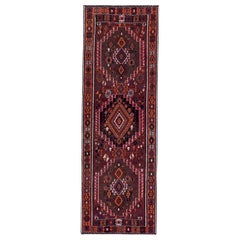 Persian Kilim Runner Rug Circa 1910 - Wool Brown Orange Red Design - 89519