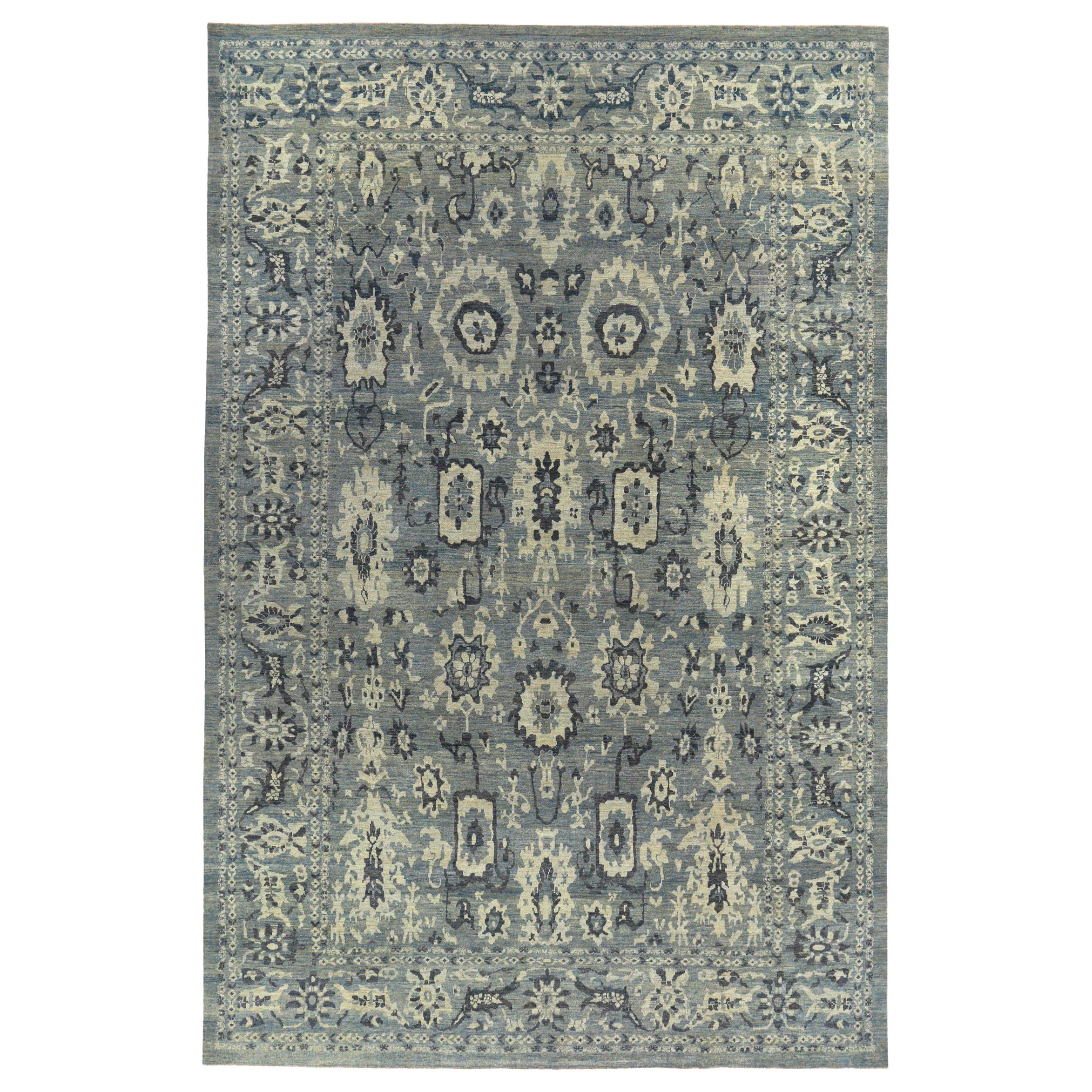 Alfombra Persa Sultanabad Rugs Circa 1990 - Lana Gris Diseño Marfil - 89520