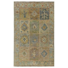 Tapis de la collection rose persane vers 1990 - Laine bleu vert ivoire - 89532