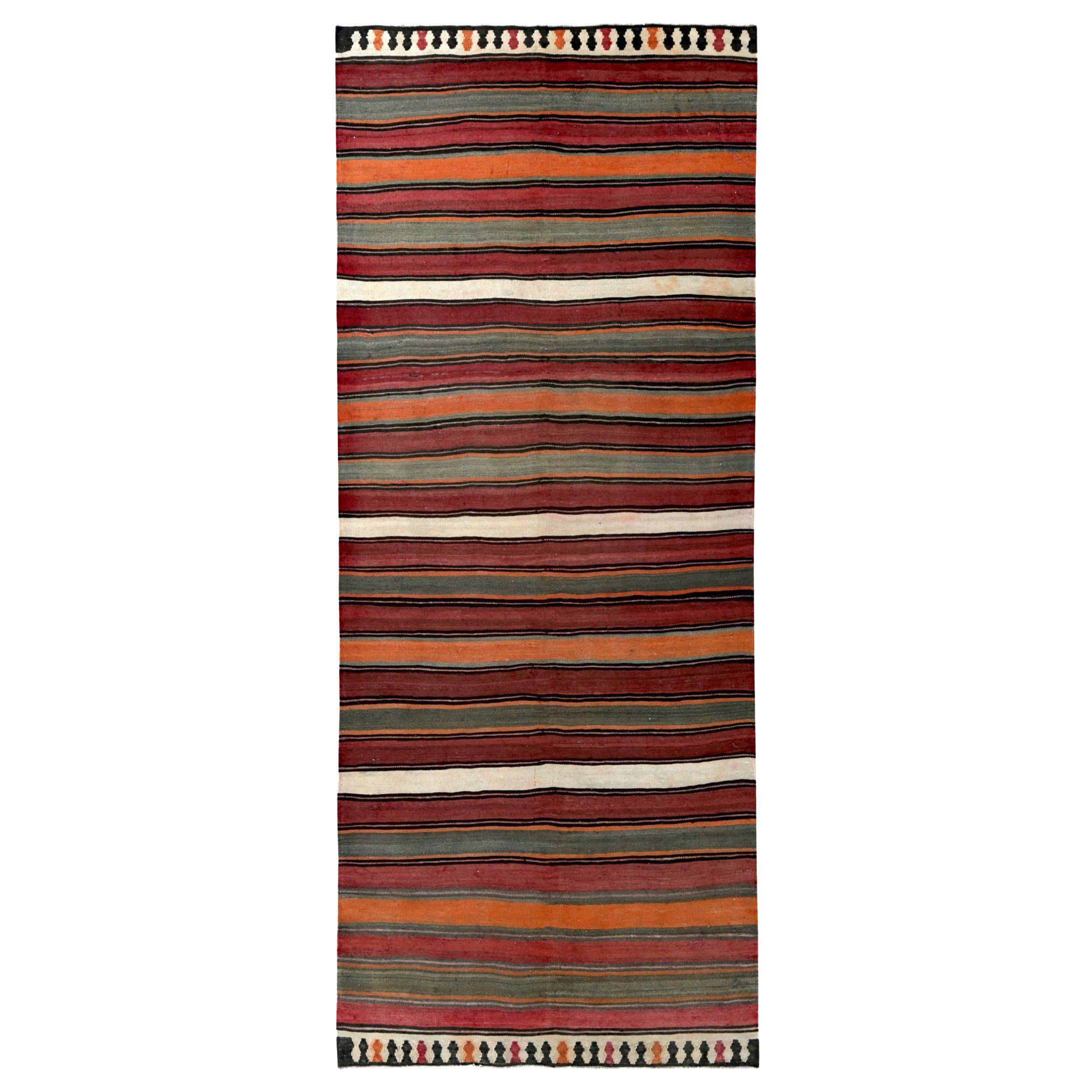 Tapis persans Kilim datant d'environ 1910 - Motif en laine bleu orange rouge - 89533