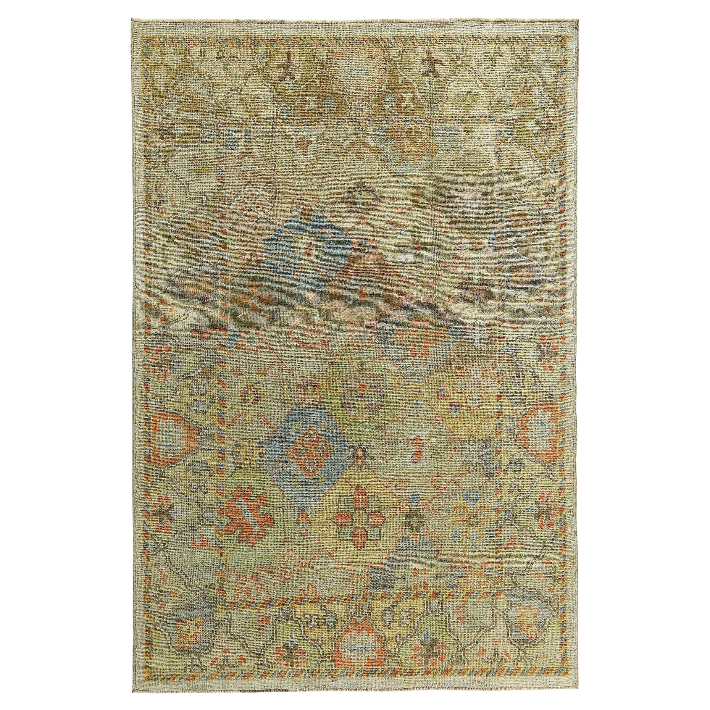 Tapis de la collection rose persane vers 1990 - Laine bleu vert ivoire - 89543