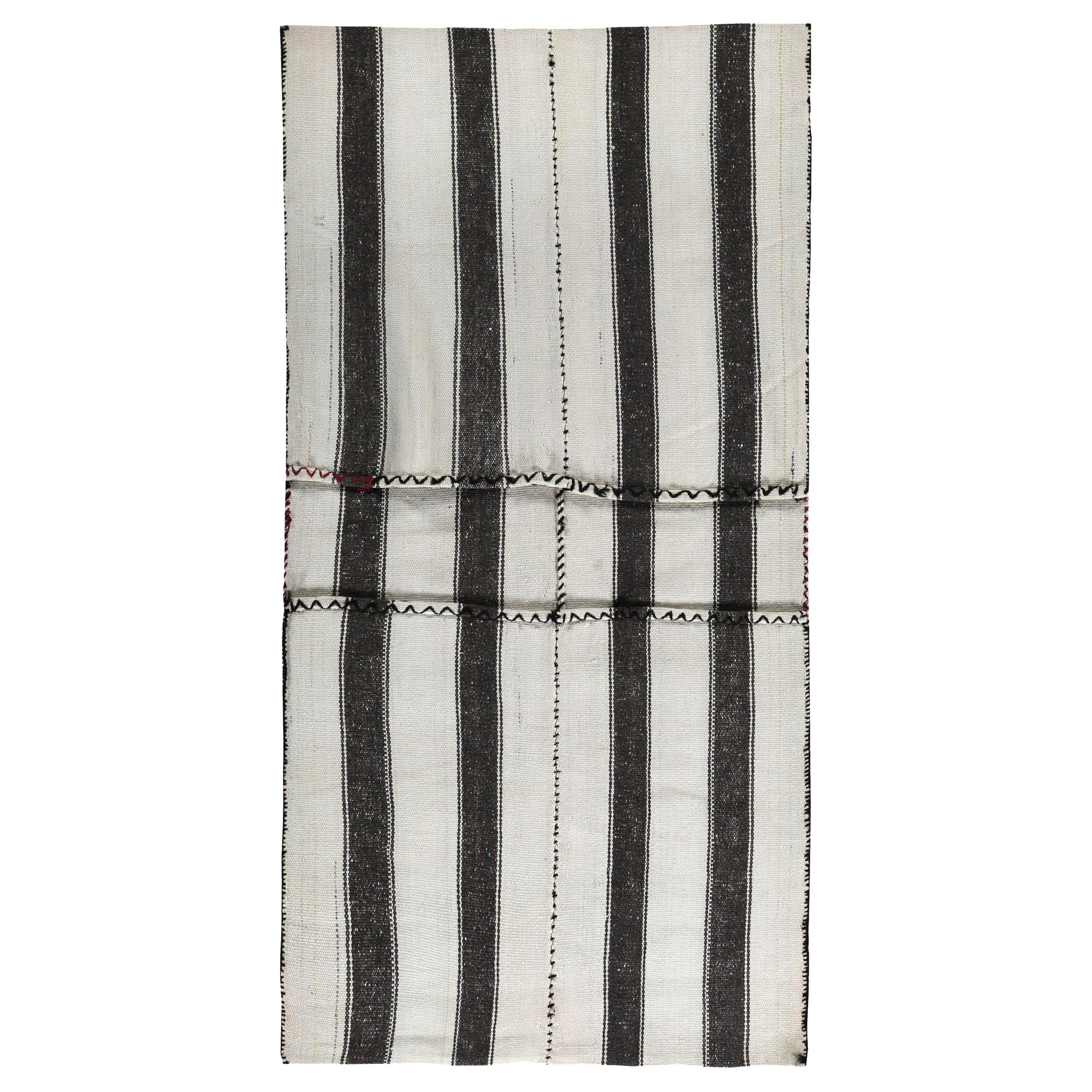 Persian Kilim Small Rug Circa 1910 - Wool Brown Ivory Design - 89527