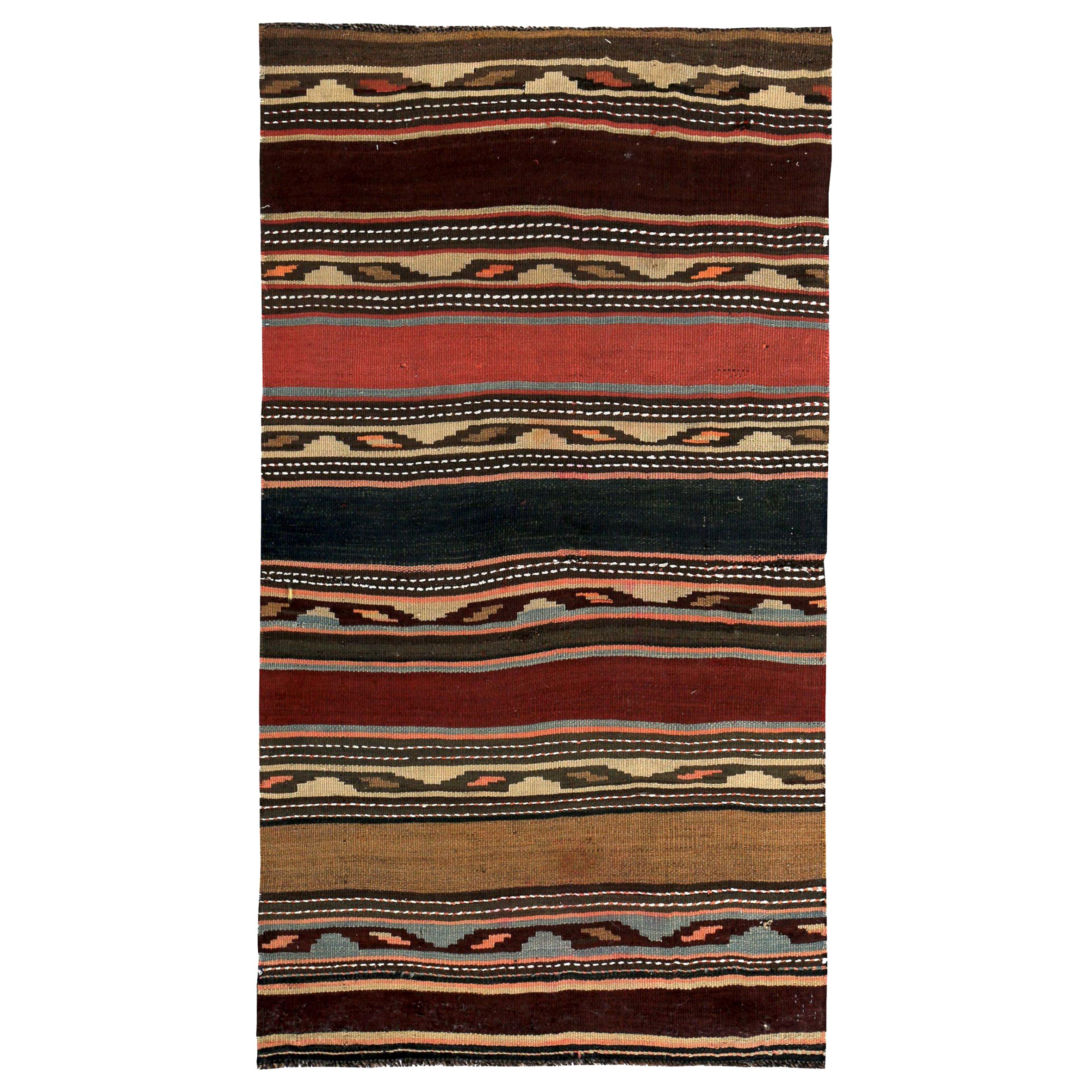 Rug & Kilim Persan Circa 1910 - Laine Brown Ivory Red Design - 89528