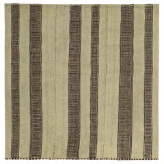 Persian Kilim Small Rug Circa 1910 - Wool Brown Ivory Design - 89549