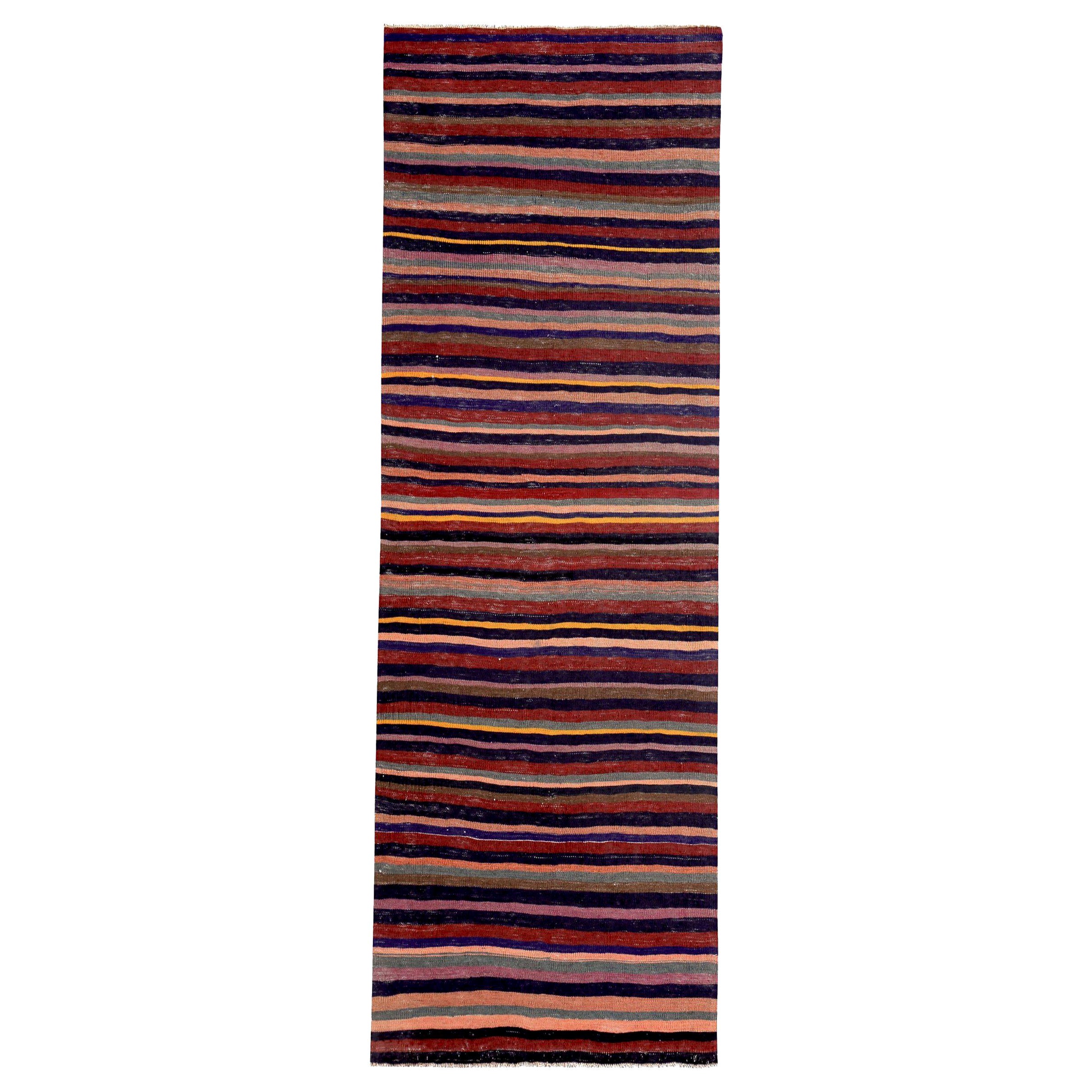 Persian Kilim Runner Rug Circa 1910 - Wool Pink Purpel Yellow Design - 89551