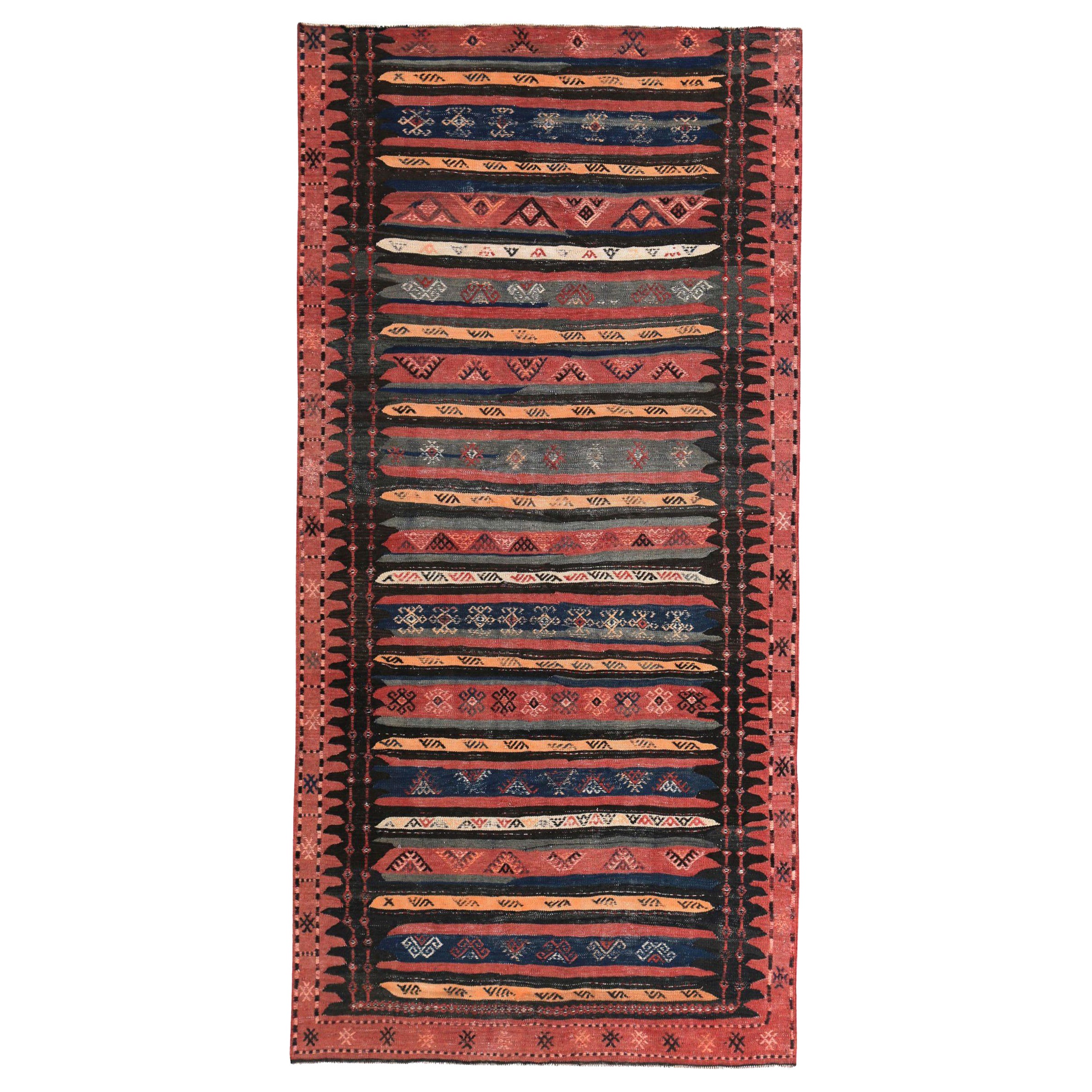 Persian Kilim Small Rug - Wool Blue Pink Yellow Design - 89559 For Sale