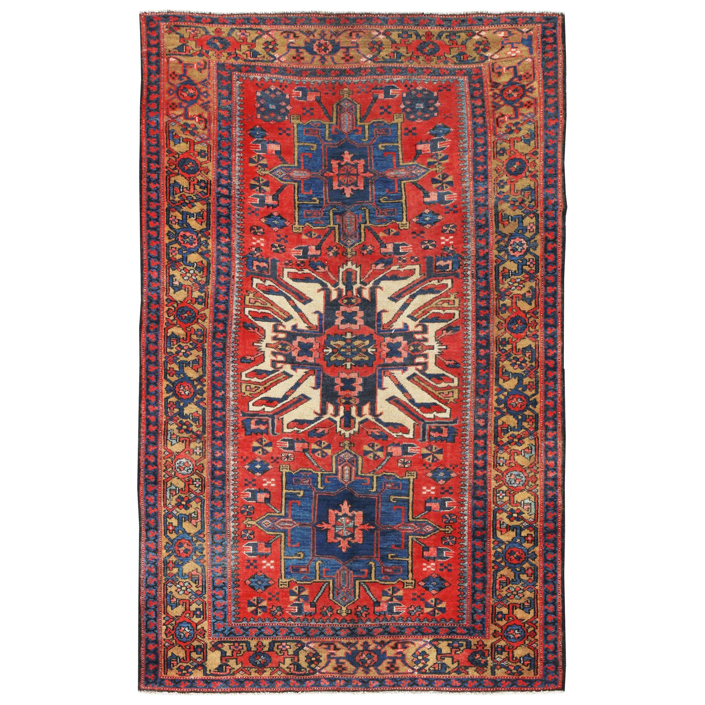 Persian Azerbaijan Small Rug - Wool Blue Ivory Red Yellow - 89623