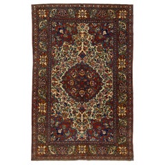 Alfombra Persa Antigua Kerman de Lana Beige con Diseño de Rosetas