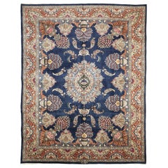 Persian kashmar Area Rugs Circa 1910 - Wool Ivory Navy Blue Red Design - 89613