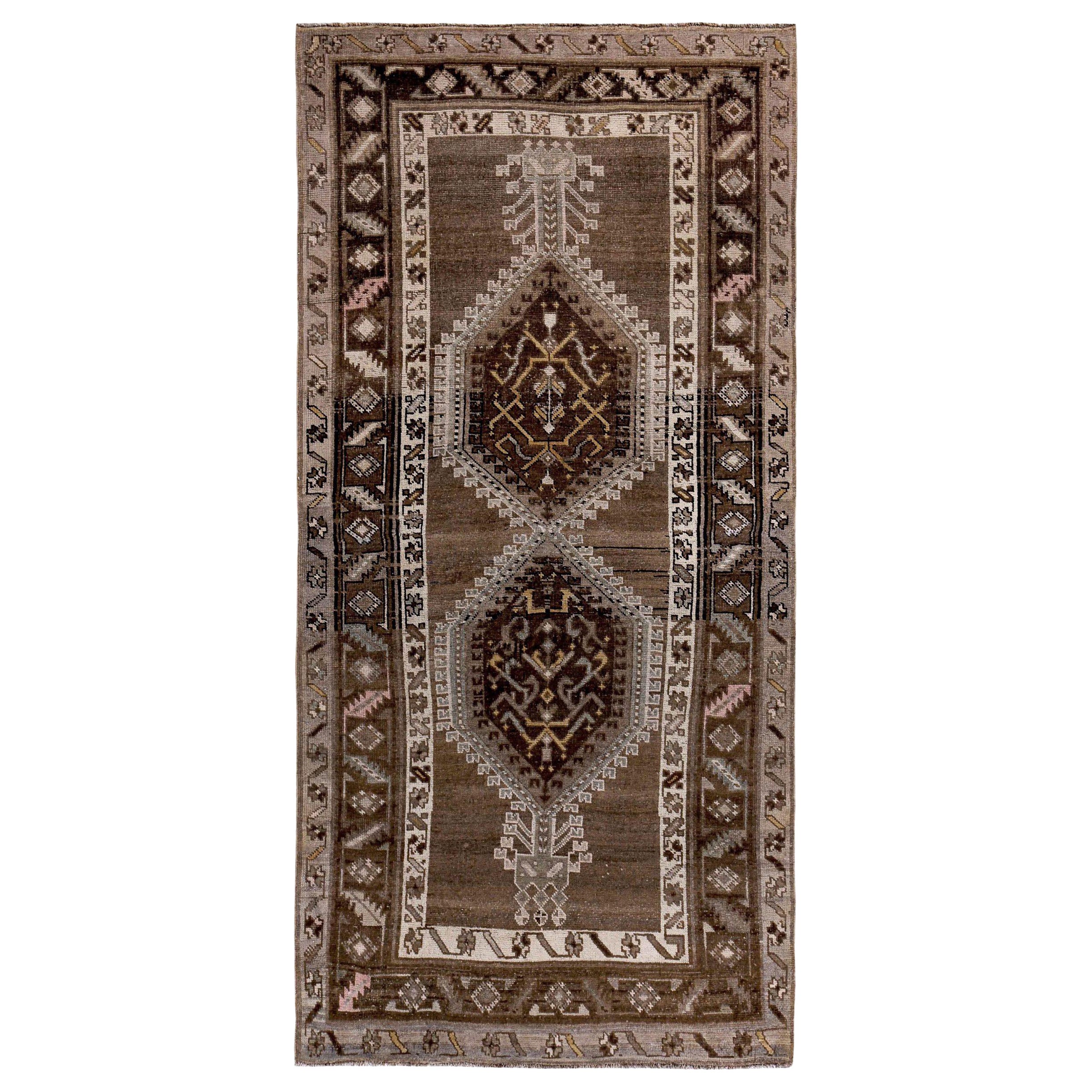 Persischer Aserbaidschan Small Teppich - Wolle Brown Elfenbein Design - 89626 im Angebot