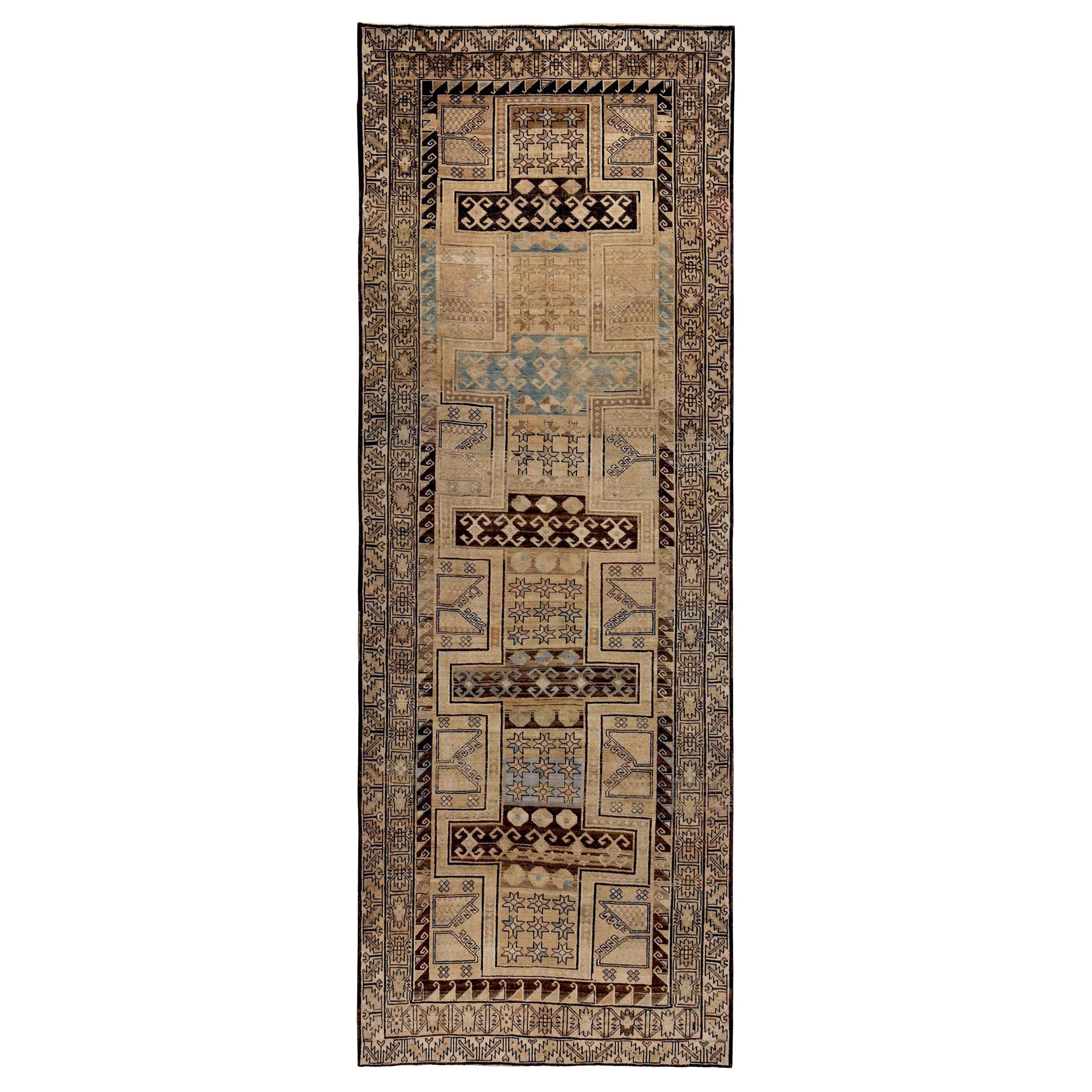 Persische Aserbaidschan Teppiche - Wolle Blau Braun Elfenbein Design - 89618