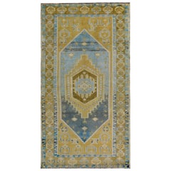 Petit tapis turc d'Afghanistan datant d'environ 1910, motif en laine bleu jaune et bleu 89635