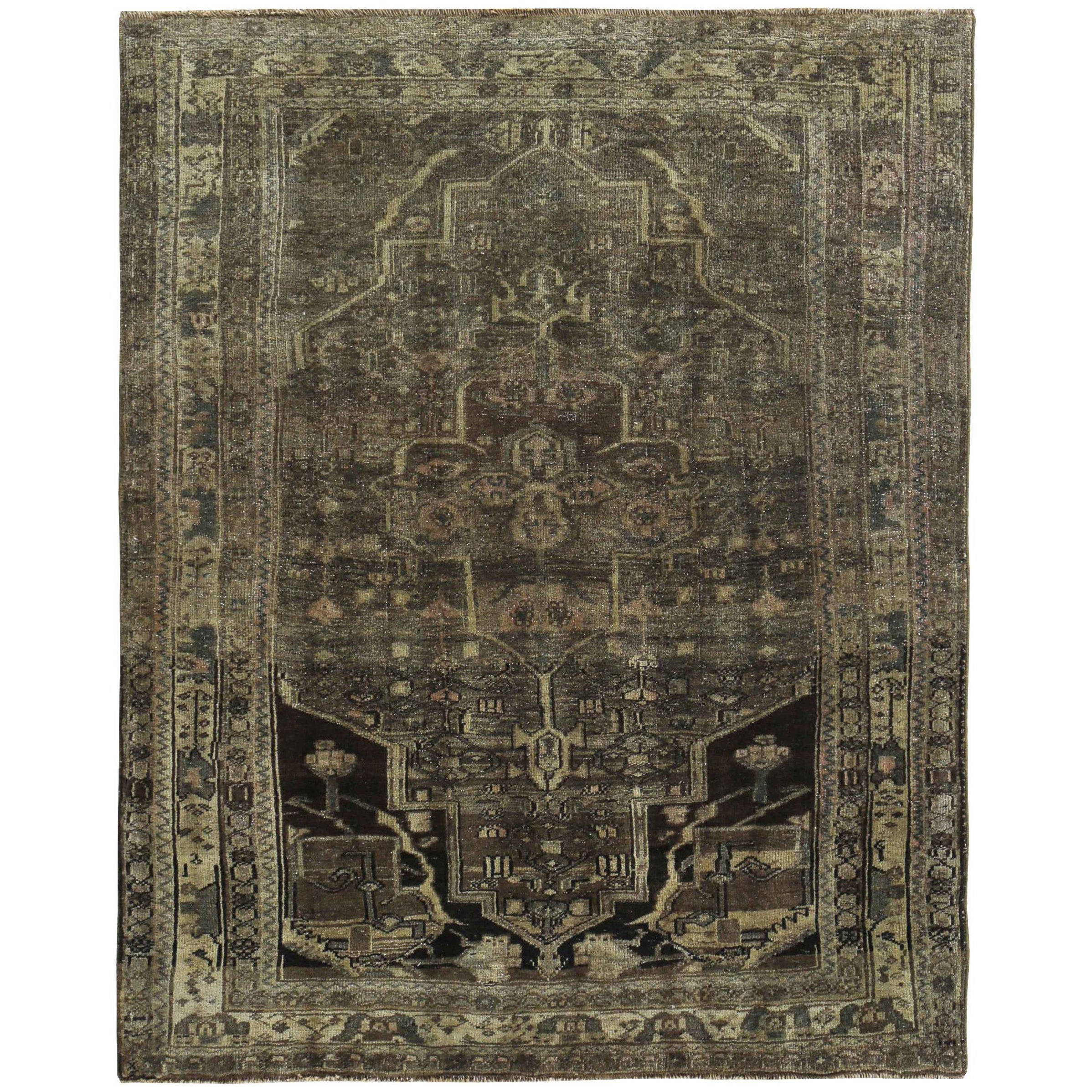 Persian Bijar Small Rug - Wool Brown Ivory Design - 89650