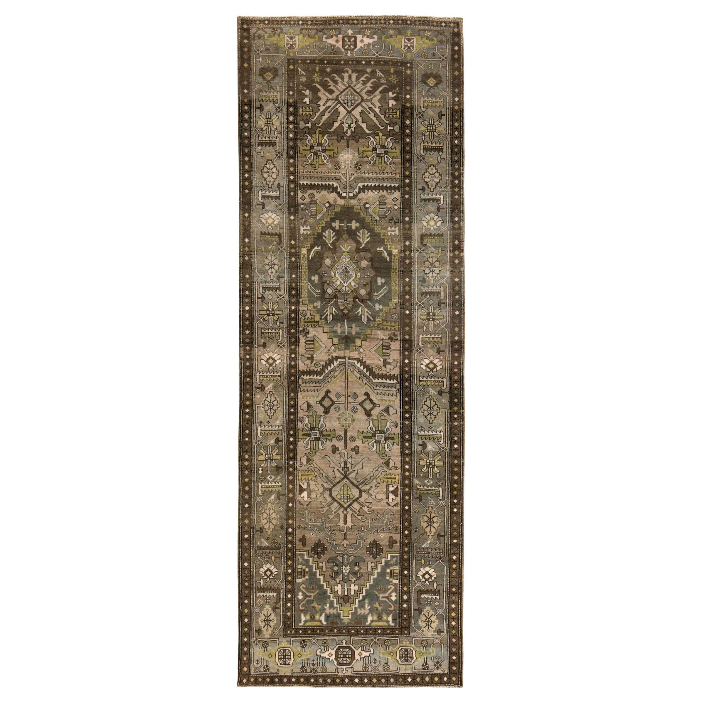 Persische Azerbaijan Läufer Teppich - Wolle Braun Grün Elfenbein Taupe - 89642