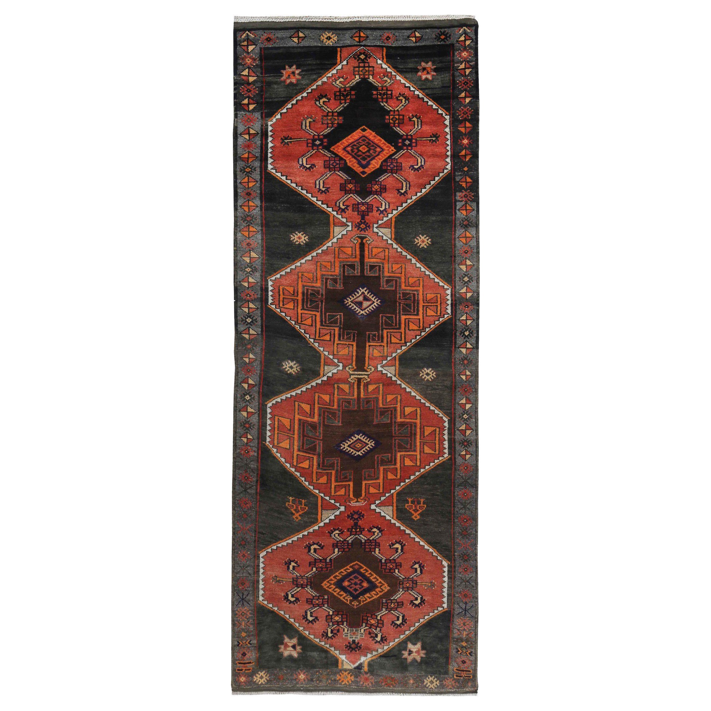 Persian Azerbaijan Small Rug - Wool Brown Orange Red Design - 89654