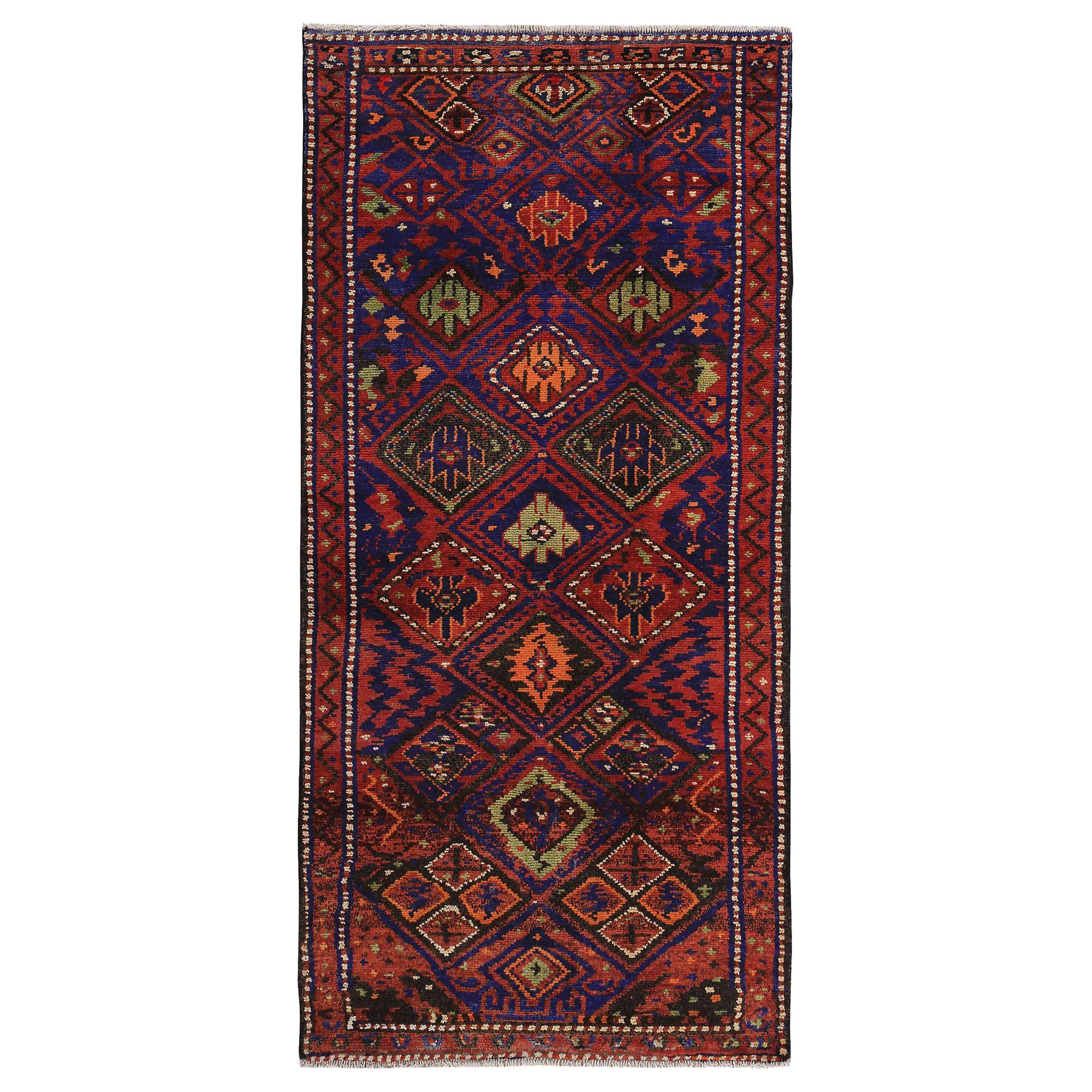 Persischer Aserbaidschanischer kleiner Teppich - Wolle Marineblau Orange Rot - 89656