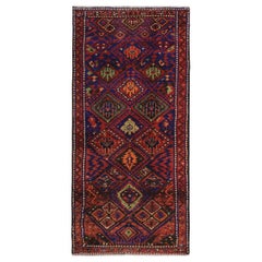 Vintage Persian Azerbaijan Small Rug - Wool Navy Blue Orange Red - 89656