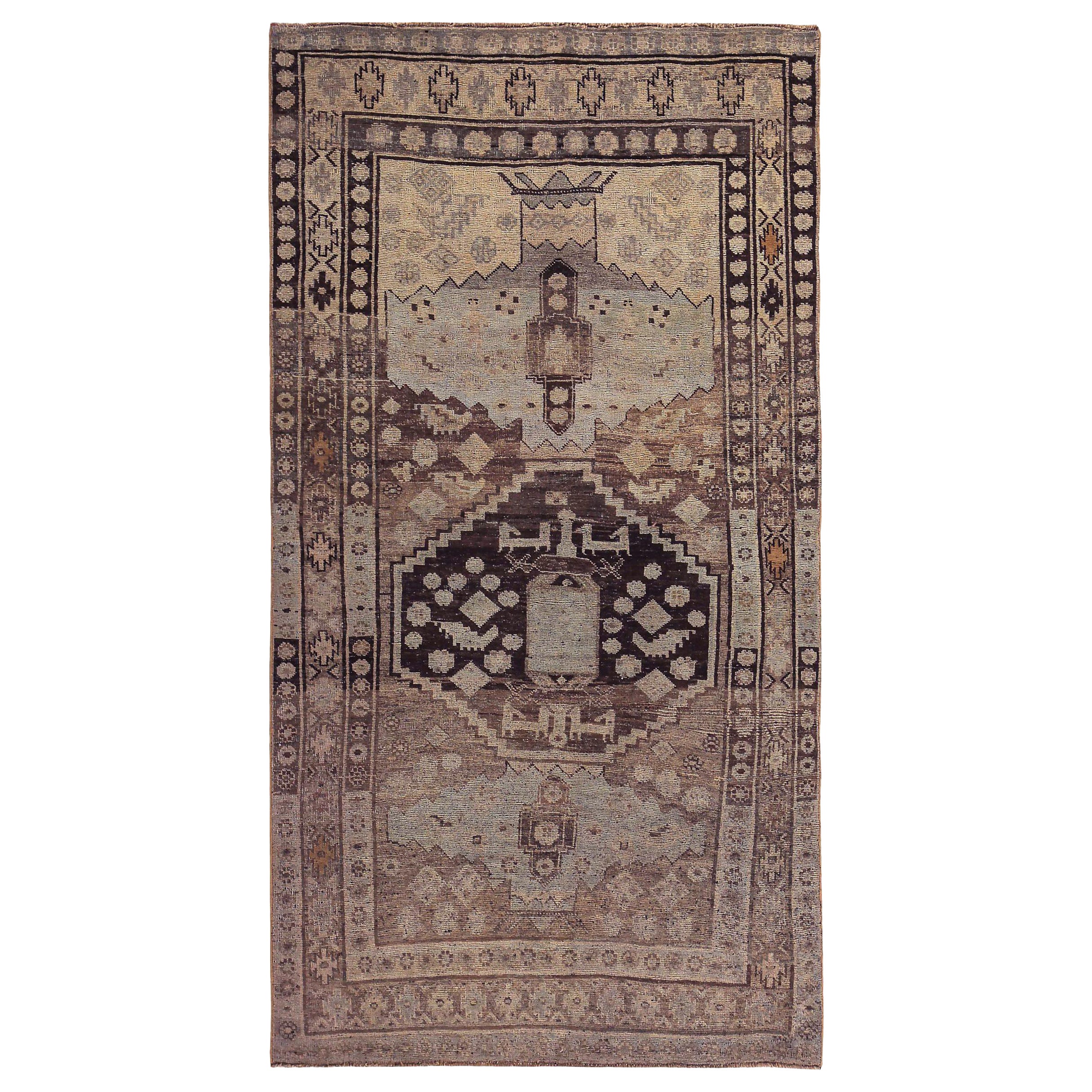 Persian Bijar Small Rug - Wool Brown Ivory Design - 89658
