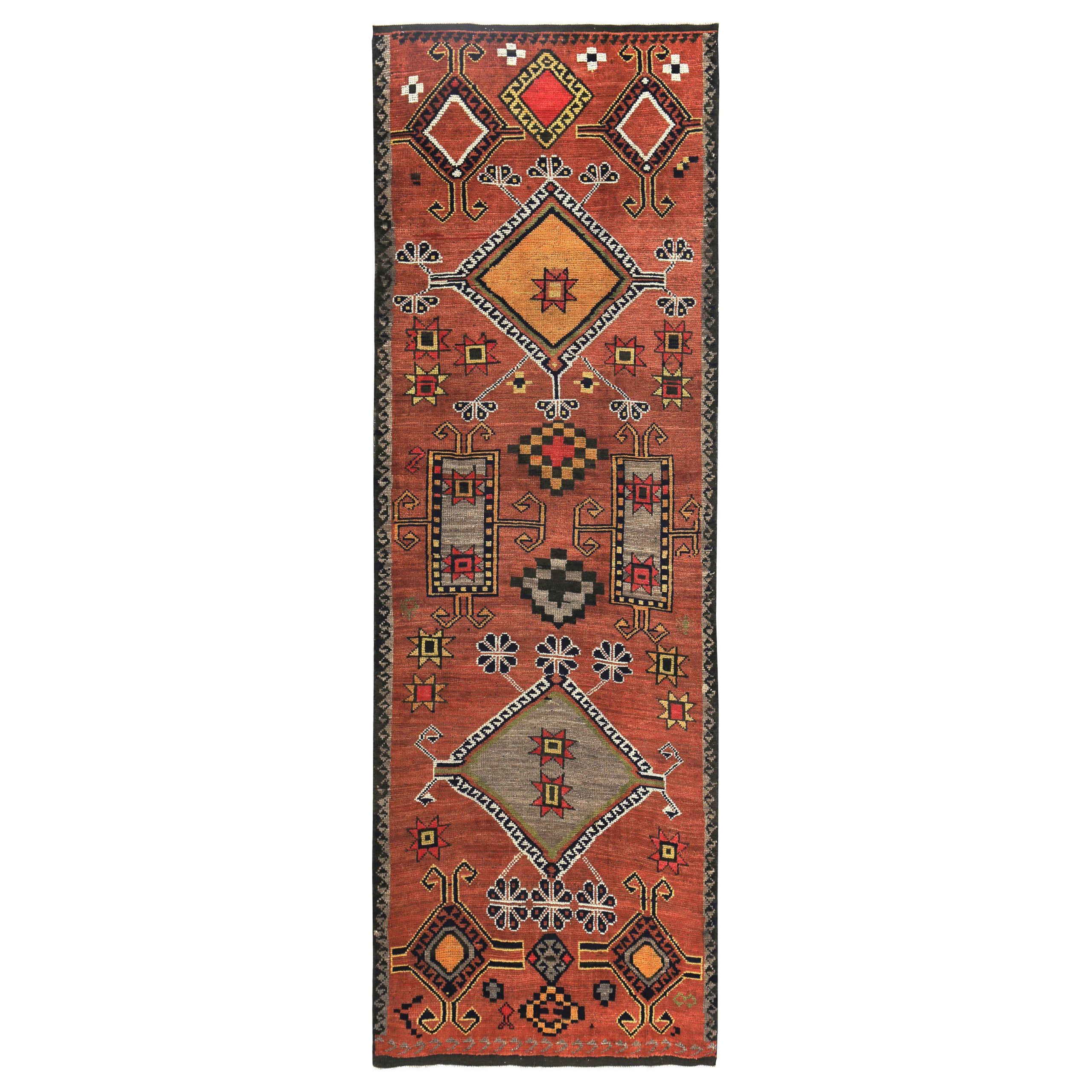 Persischer Aserbaidschan-Läufer aus Wolle – rot-gelbes Design – 89661