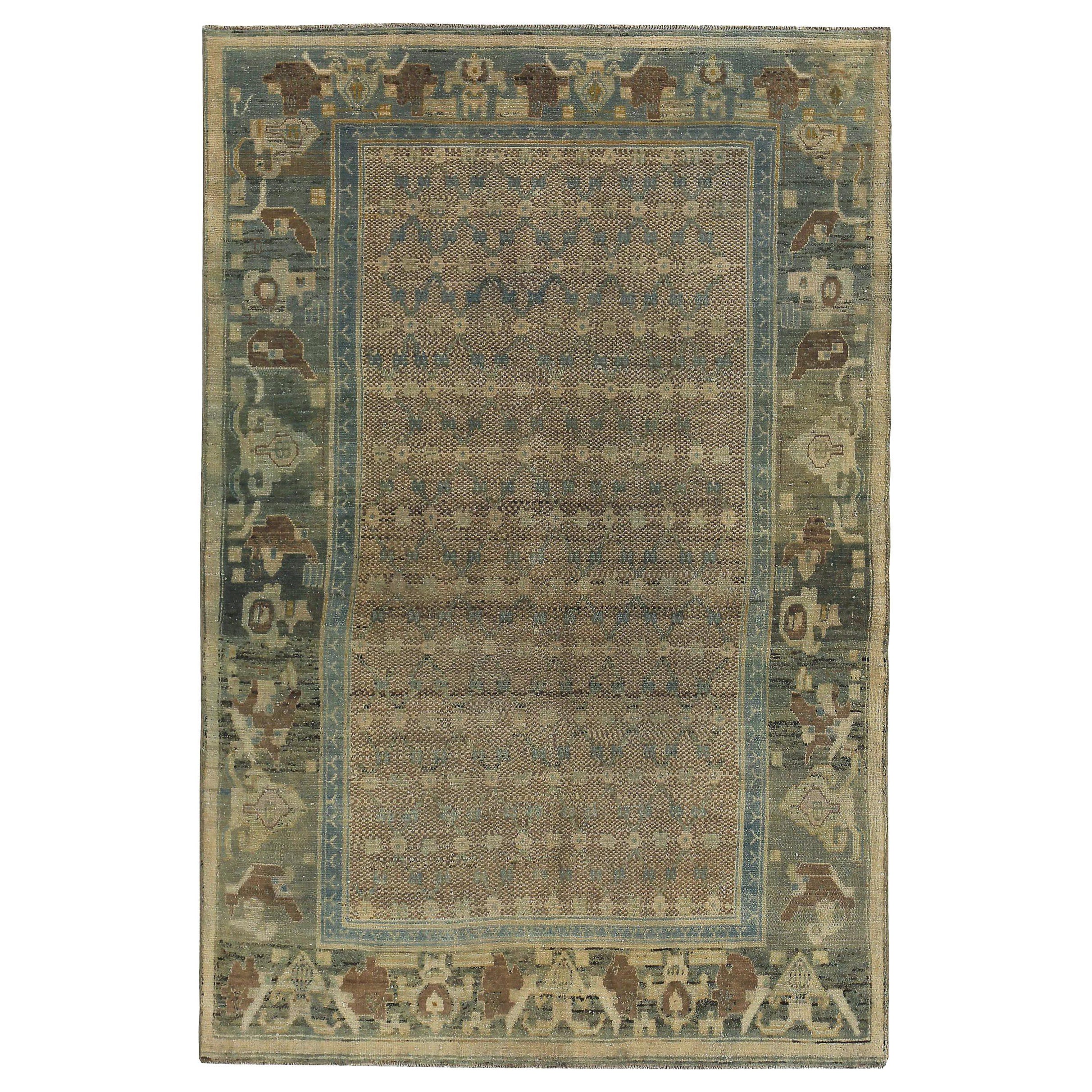 Alfombra Persa Bijar Small - Lana Azul Marrón Diseño Marfil - 89674 en venta