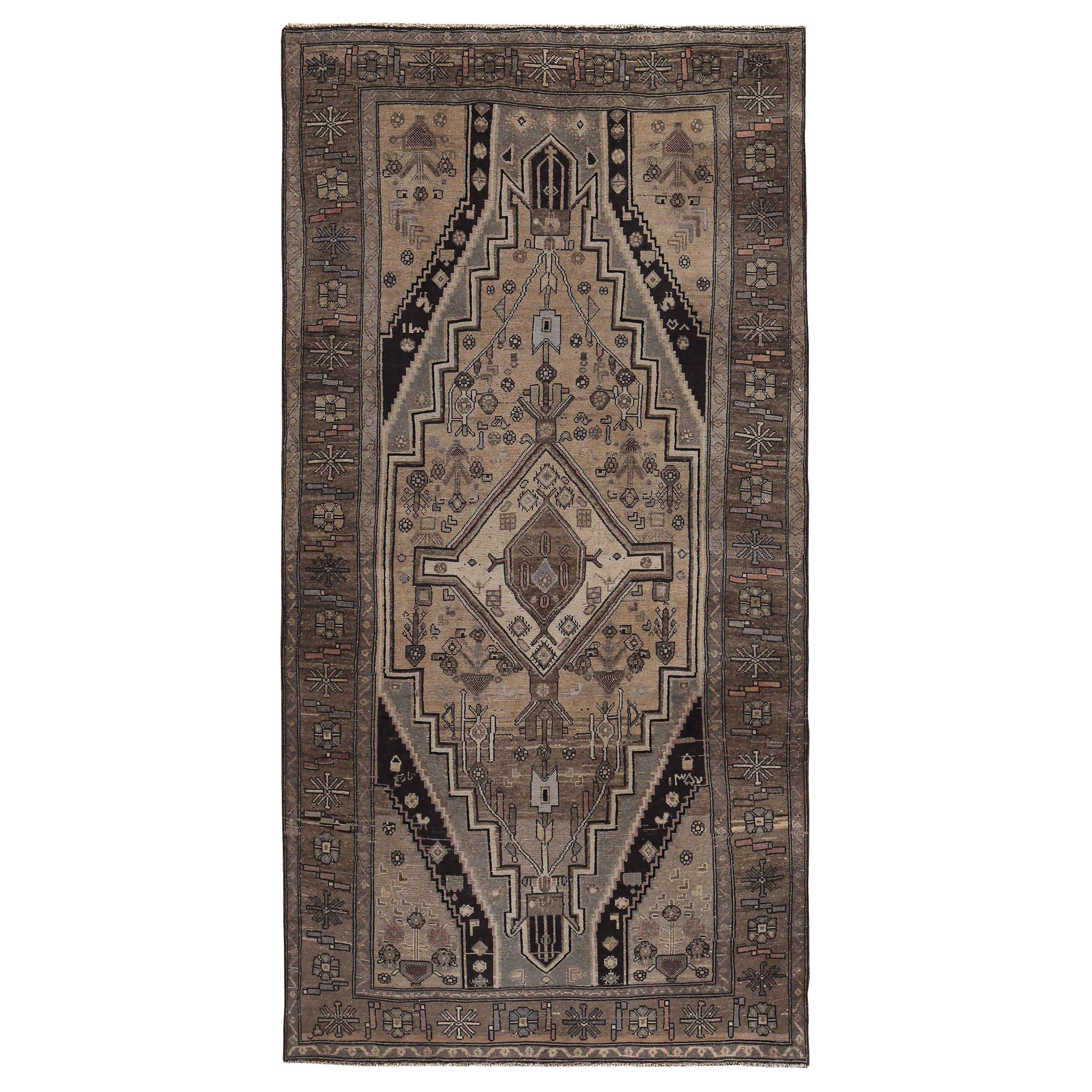 Tappeto persiano Bijar Small - Lana Nero Marrone Avorio Design - 89675
