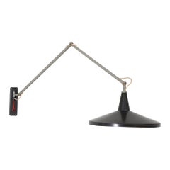 Wim Rietveld  "Model 4050" or "Panama" Wall Mount Lamp in Black Enameled Metal