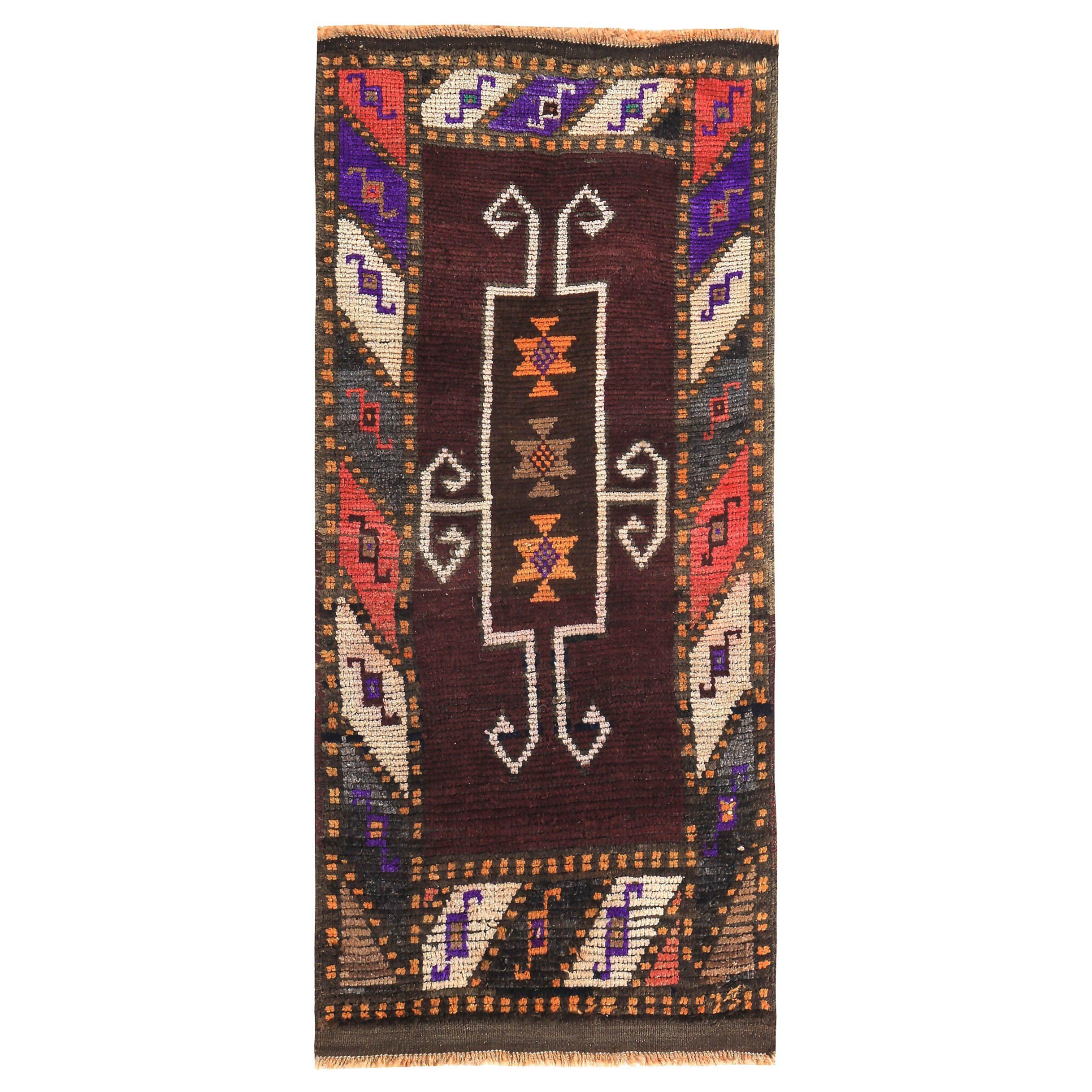 Persian Azerbaijan Small Rug - Wool Brown Pink Purpel Design - 89667