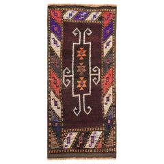 Persian Azerbaijan Small Rug - Wool Brown Pink Purpel Design - 89667