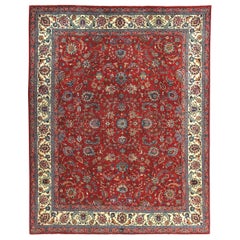 Tapis persans de Tabriz datant d'environ 1940 - Design en laine bleu ivoire rouge - 89700