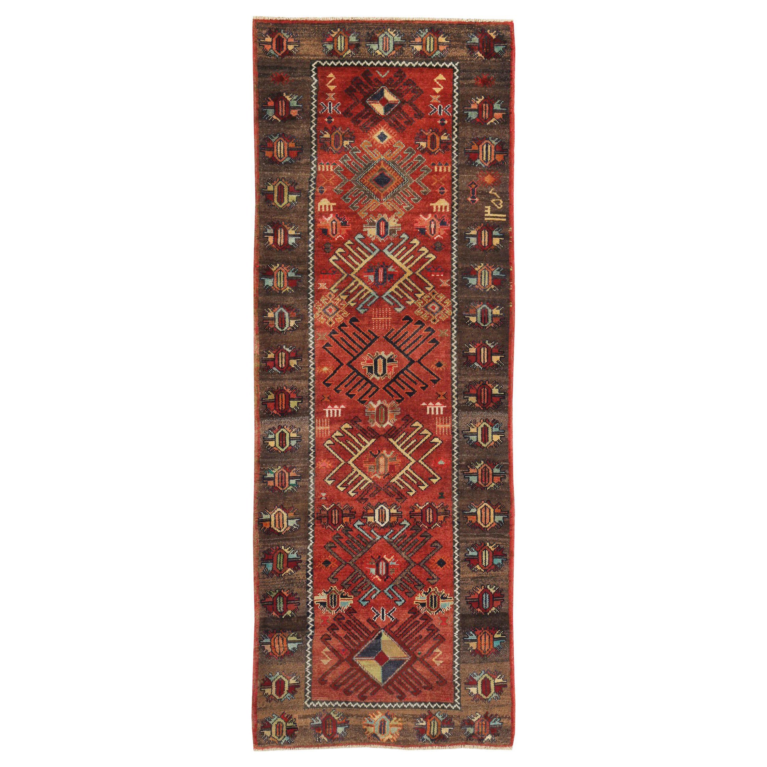 Persische Aserbaidschan Läufer Teppich - Wolle Braun Rot Gelb Design - 89690