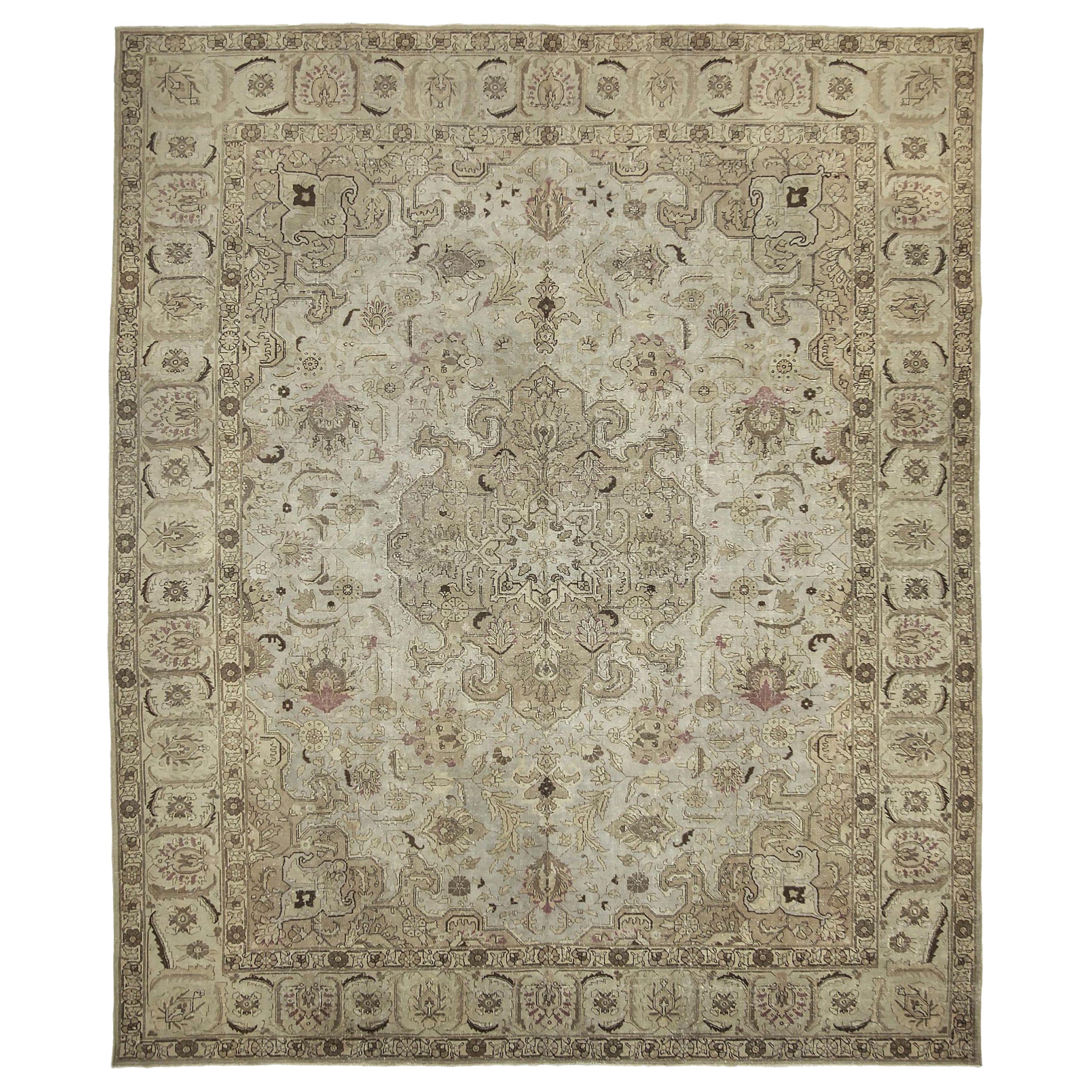 Persische Täbris-Teppiche um 1910 - Wolle Elfenbein Taupe Design - 89701