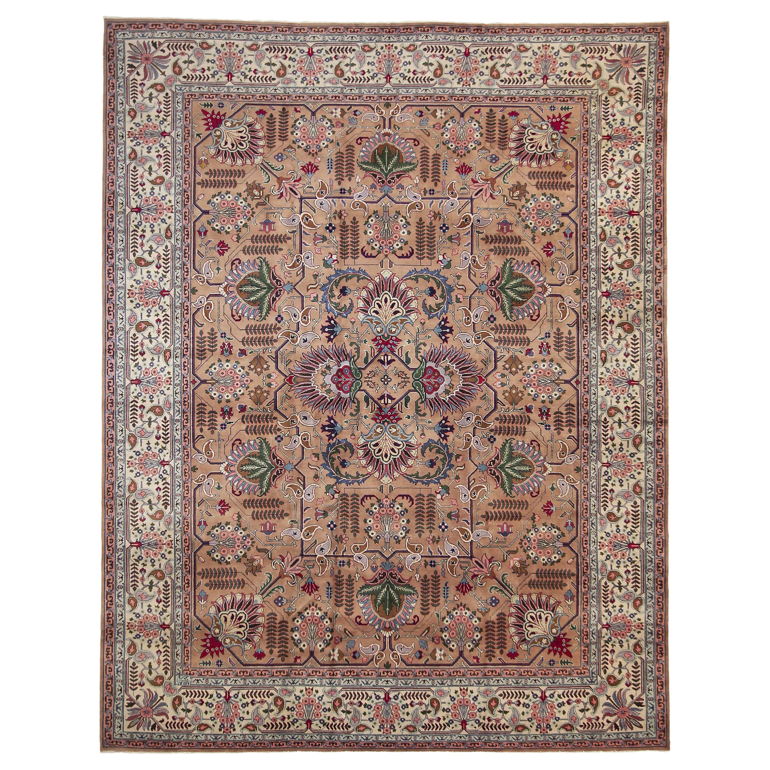 Persische Täbris-Teppiche um 1940 - Wolle und Seide Elfenbeinrosa Design - 89702