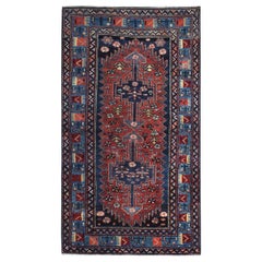 Alfombra Persa Zanjan Small Circa 1910 - Lana Azul Rojo Design - 89692