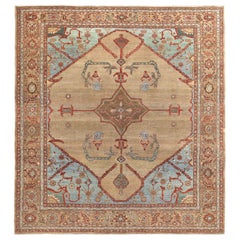 Persian Bakhshayesh Square Area Rugs - Silk Blue Ivory Red - 89706