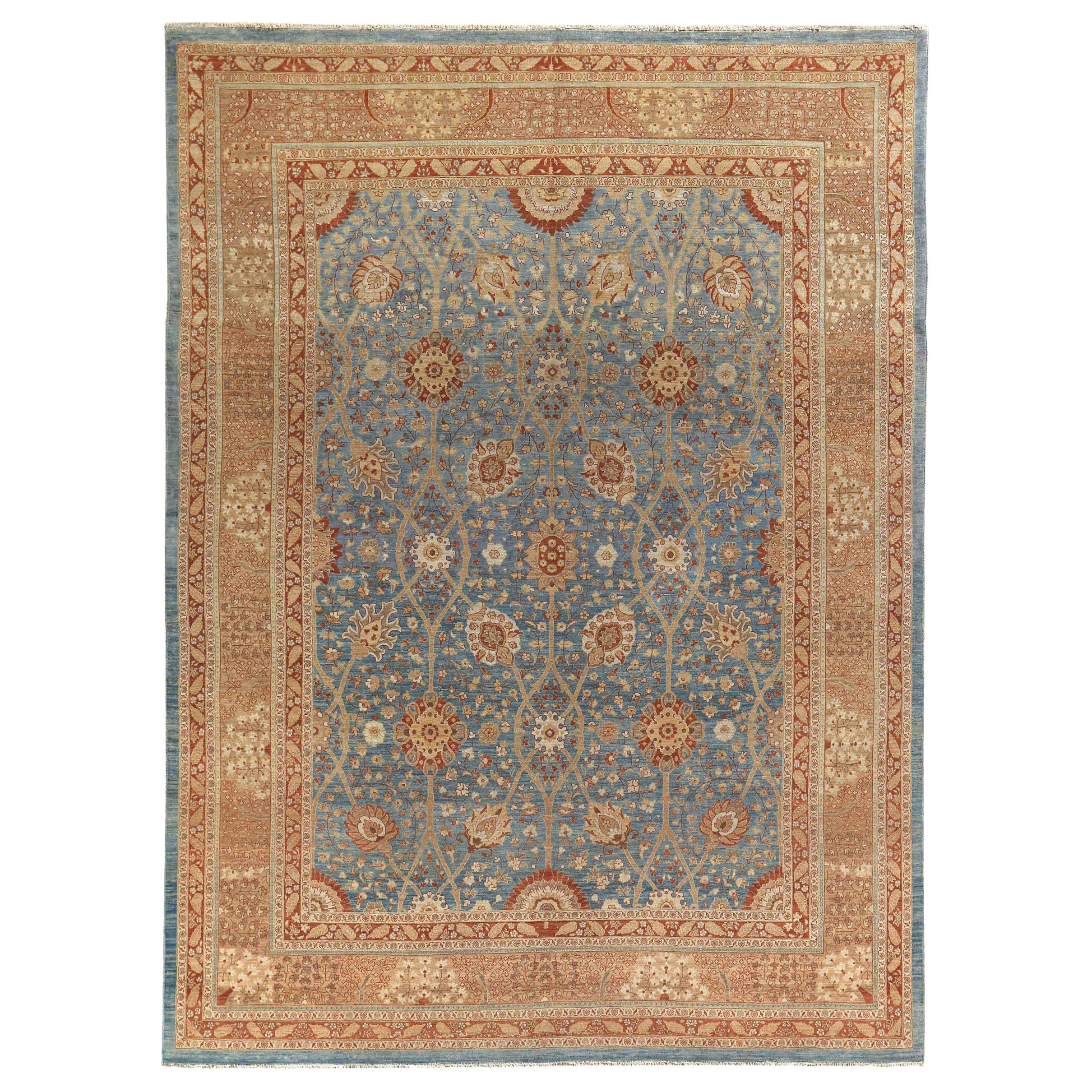 Persische Täbris-Teppiche um 1910 - Wolle Blau Elfenbein Rot Design - 89708