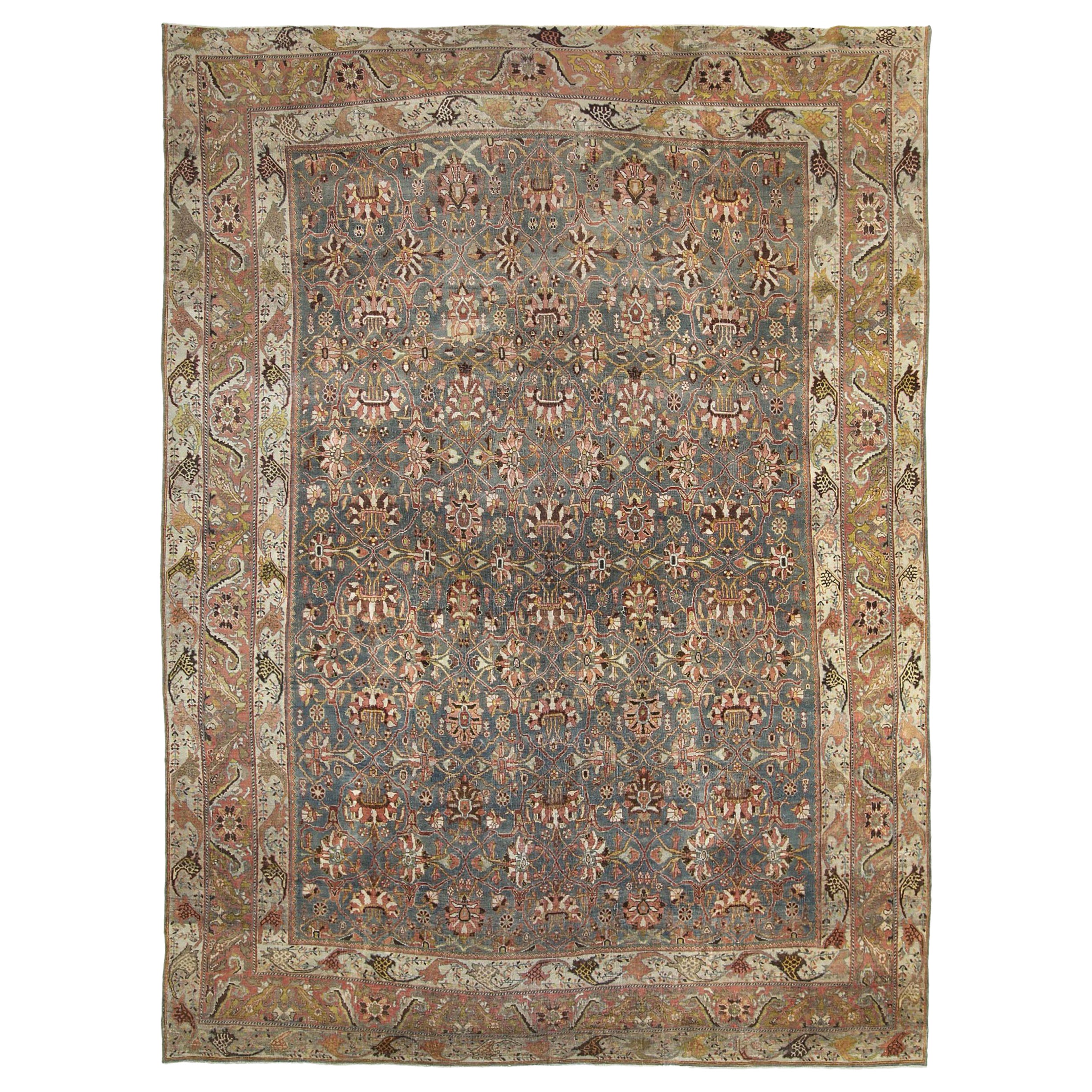 Persian Bijar Area Rugs  - Wool Blue Ivory Pink Design - 89711