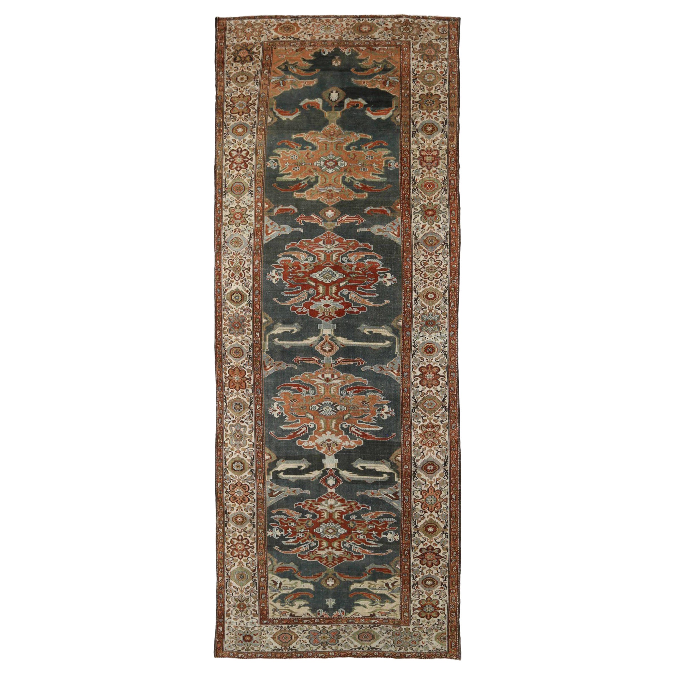 Persische Malayer-Teppiche Circa 1880 - Wolle Grau Elfenbein Rot Design - 89718