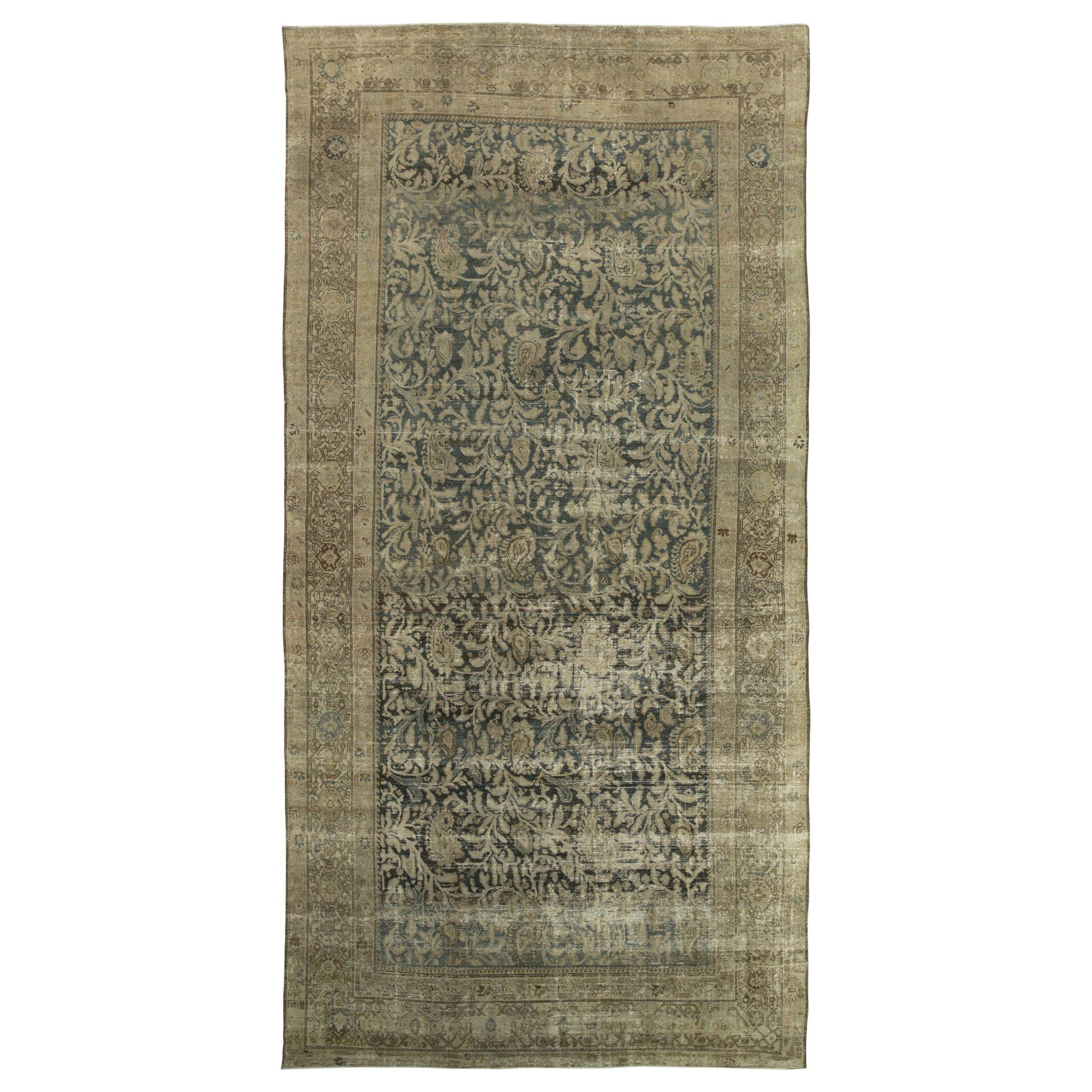 Tapis de zone Persan Malayer Circa 1880 - Laine Brown Ivory Design - 89721
