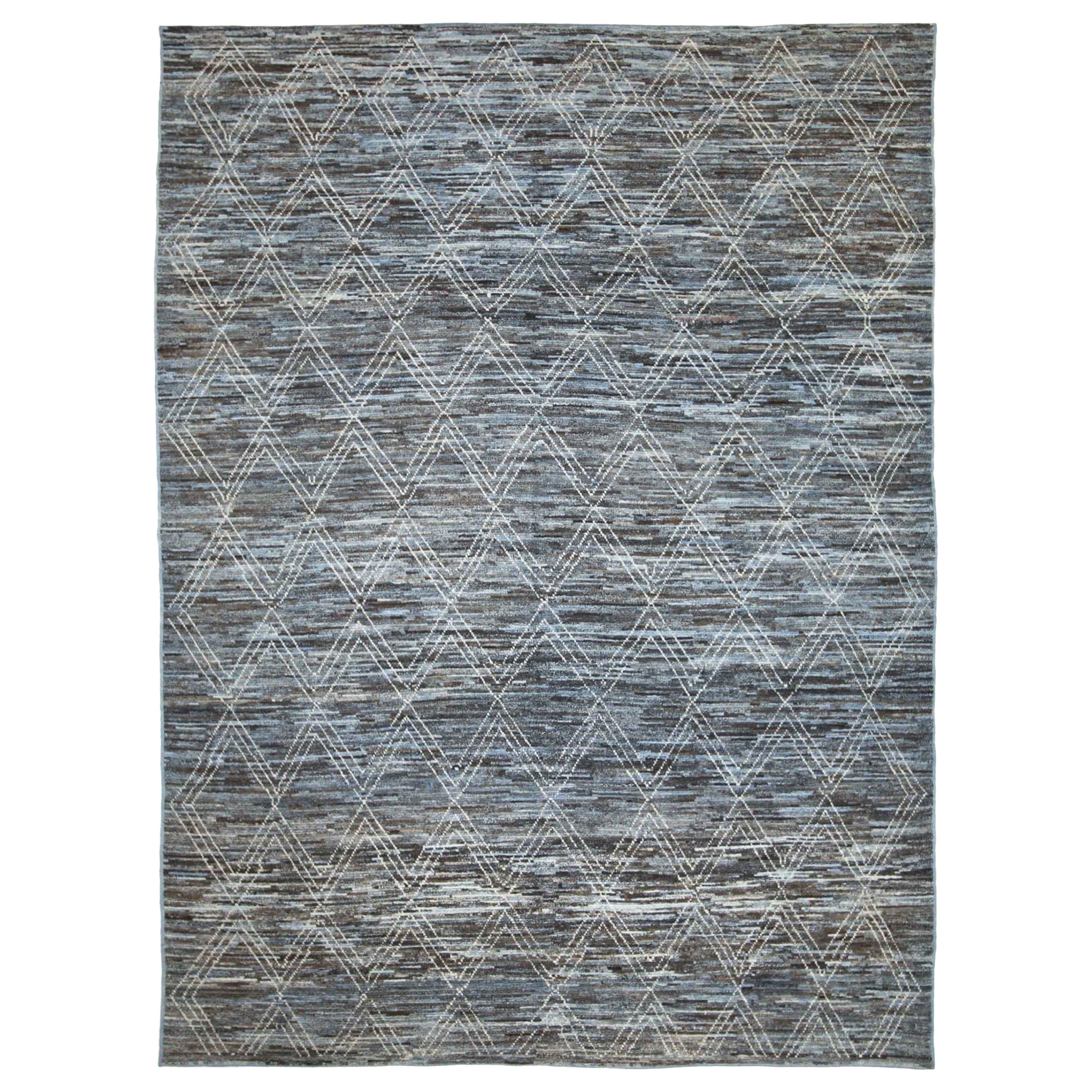Afghanistan Moroccan Area Rugs Circa 1990 - Wool Blue Brown Ivory Design - 89796