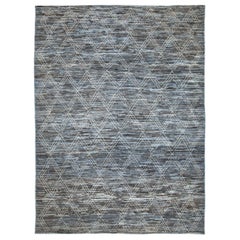 Afghanistan Moroccan Area Rugs Circa 1990 - Wool Blue Brown Ivory Design - 89796